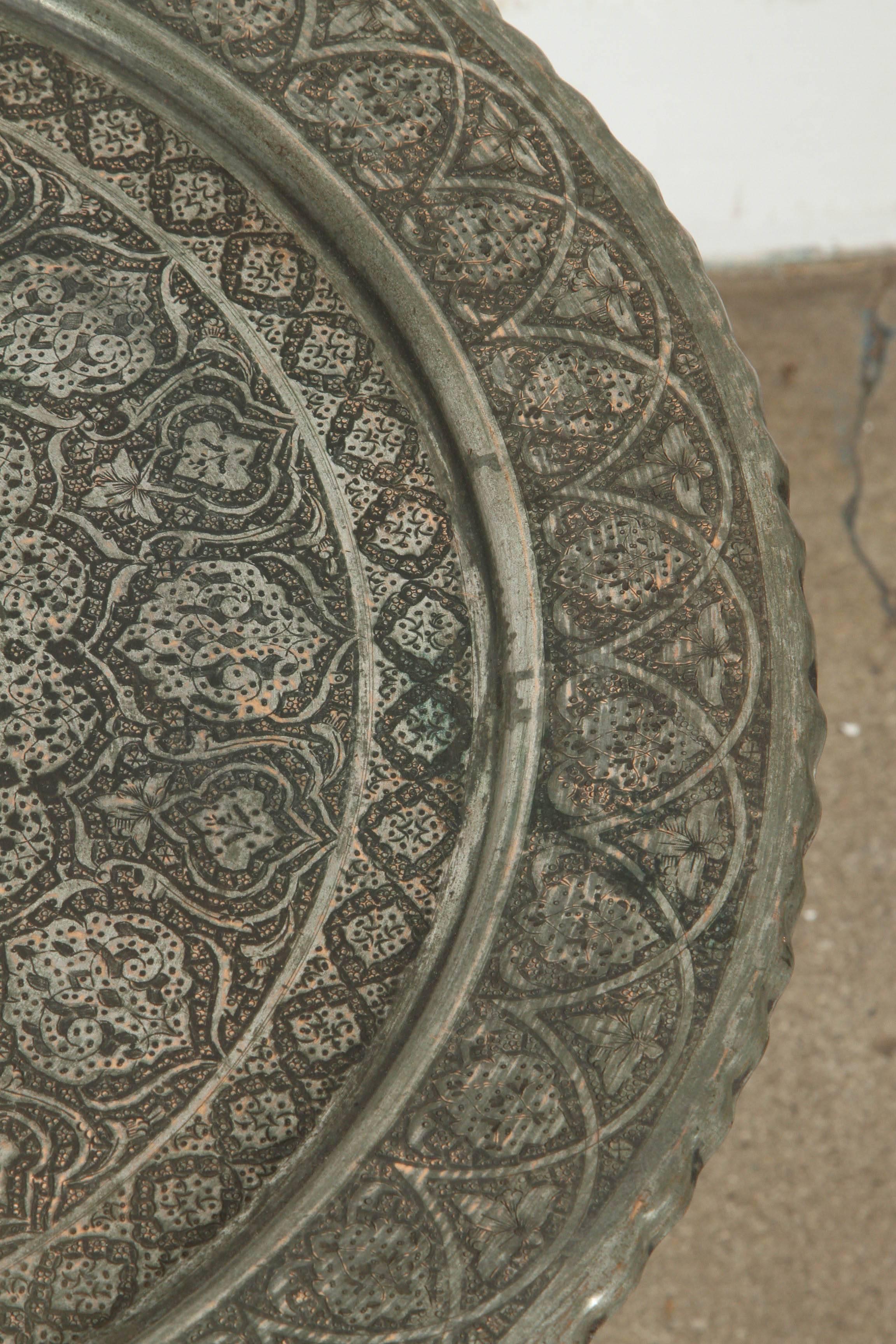 Asian 19th Century Persian Style Copper Tray Side Table For Sale