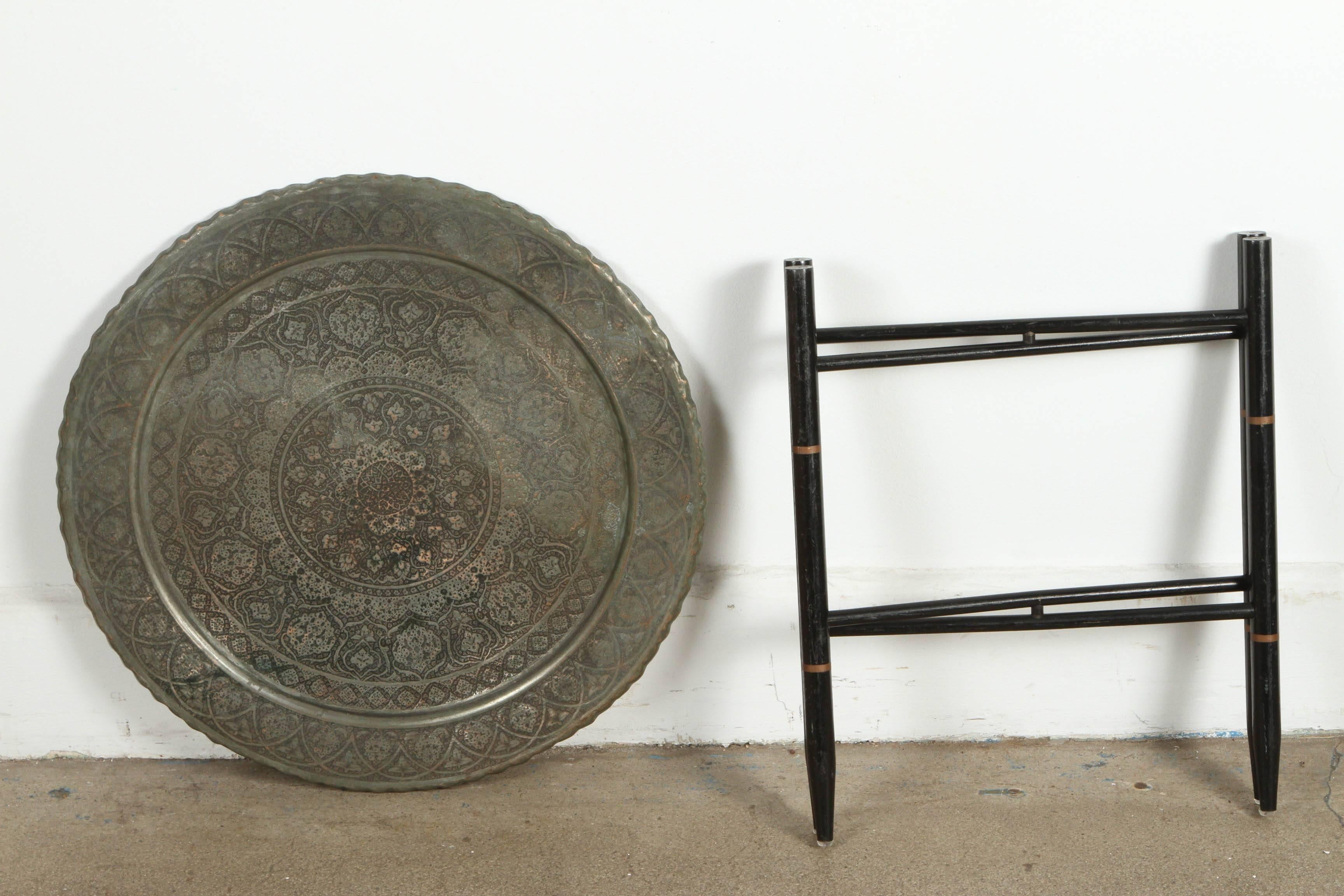 19th Century Persian Style Copper Tray Side Table For Sale 1