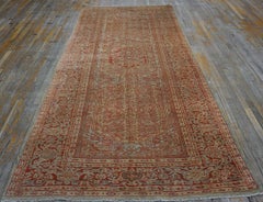 1880s Aqua Red Antique Persian Sultanabad Carpet 5'6" x 10'6" Geometric Wool Rug