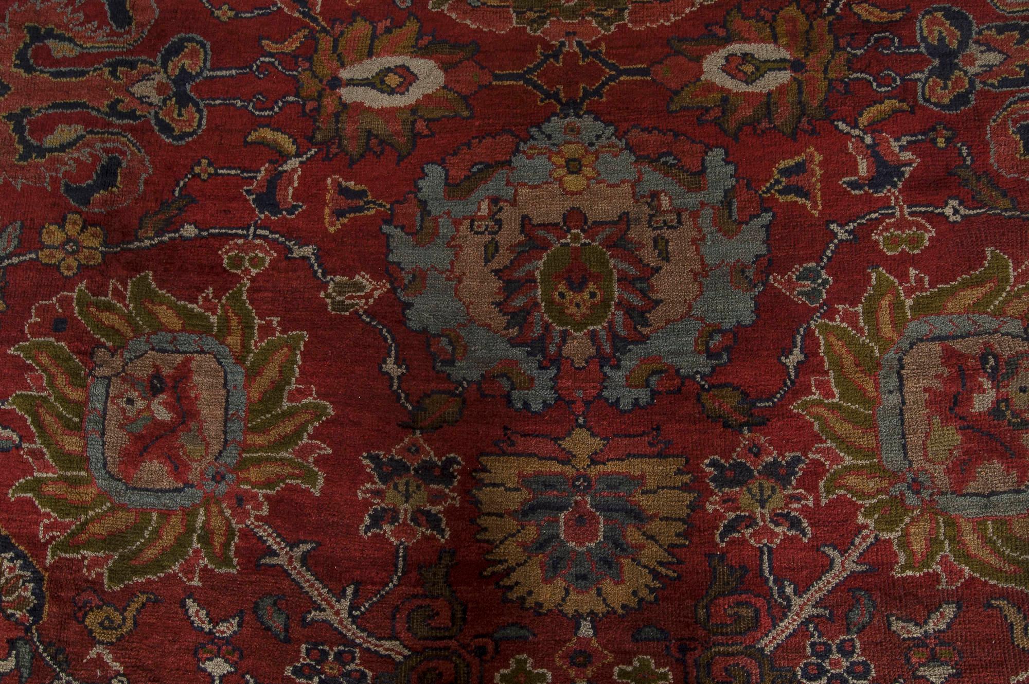 19th century Persian Sultanabad red botanical handmade rug
Size: 12'0
