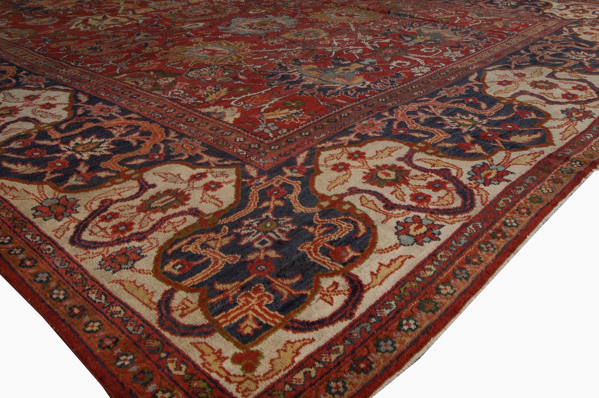 19th Century Persian Sultanabad Red Handmade Rug For Sale 1
