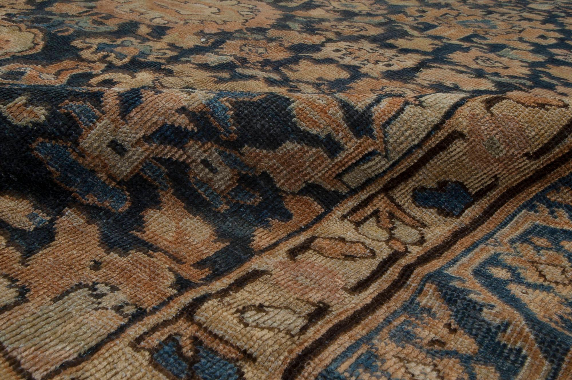 19th Century Persian Sultanabad Blue, Brown Handmade Wool Rug
Size: 13'6