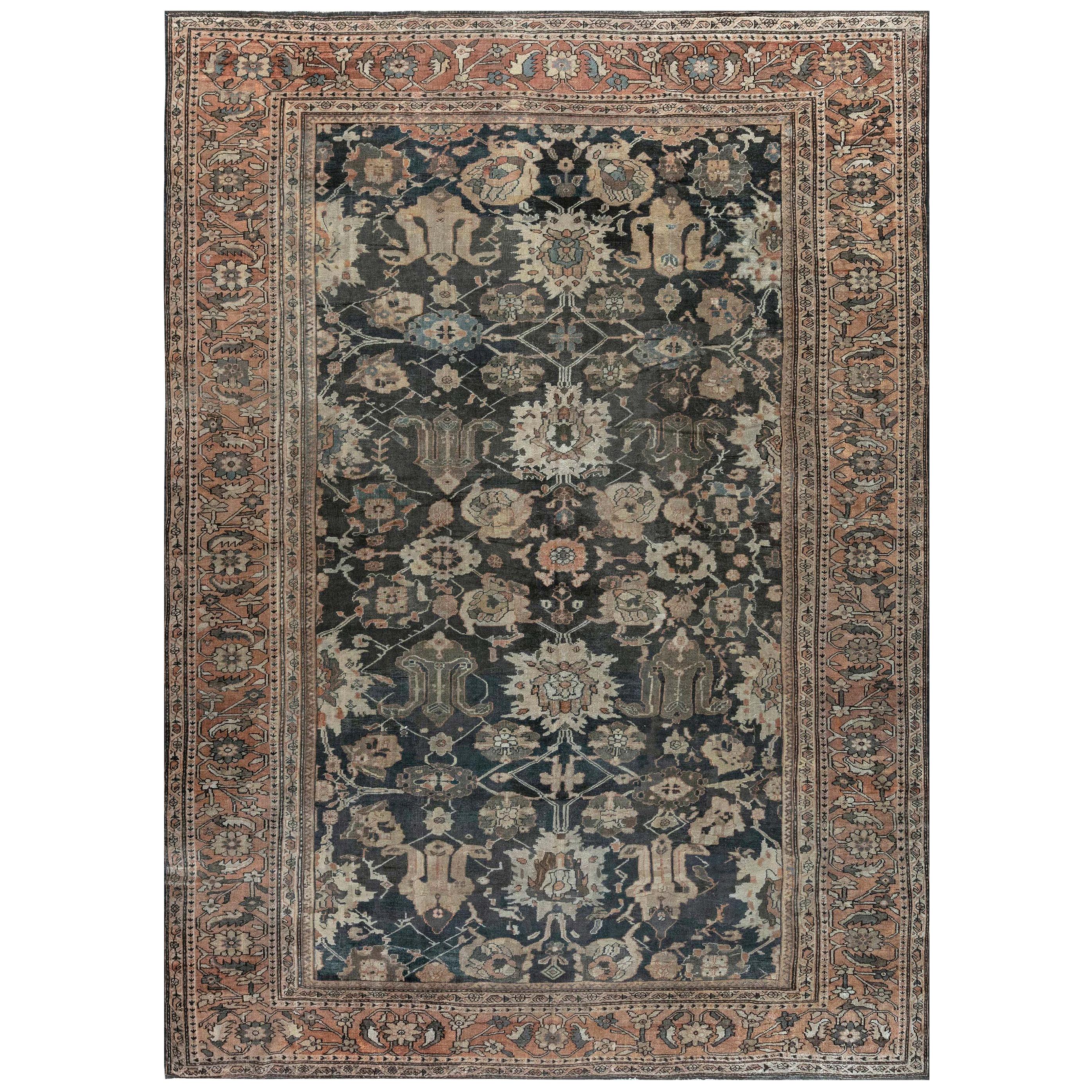 19th Century Persian Sultanabad Handmade Wool Rug For Sale