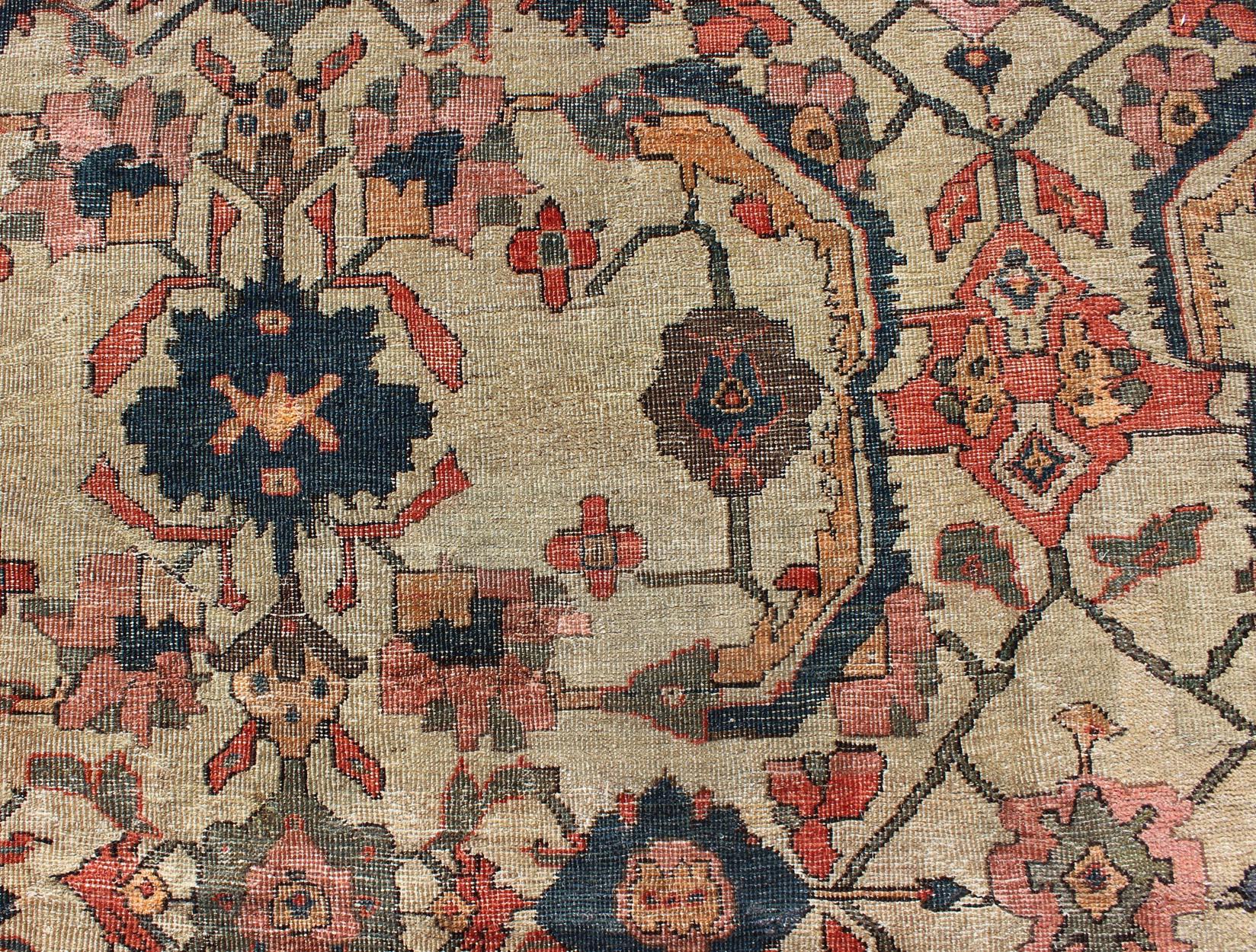 19th Century Persian Sultanabad Rug with All-Over Pattern in Ivory Background For Sale 2