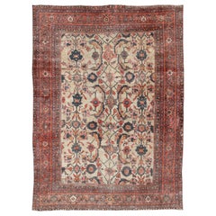 Antique 19th Century Persian Sultanabad Rug with All-Over Pattern in Ivory Background