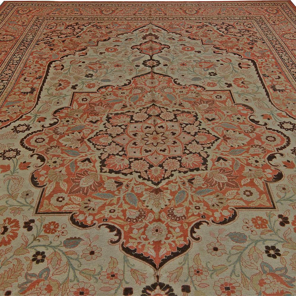 19th Century Persian Tabriz Beige, Brown and Terracotta Red rug
Size: 9'0