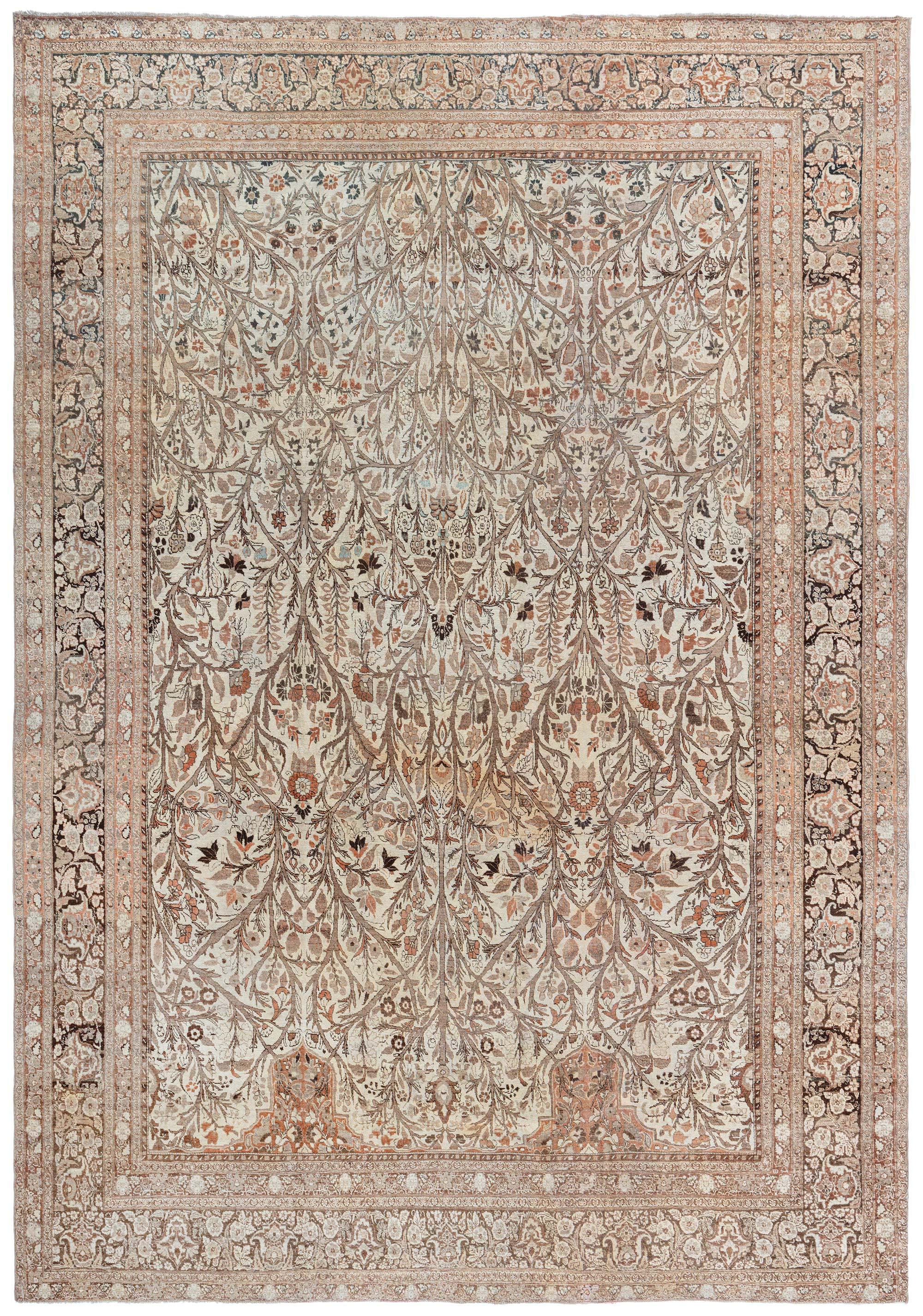 19. Jahrhundert Persischer Tabriz Handgewebter Wollteppich im Angebot