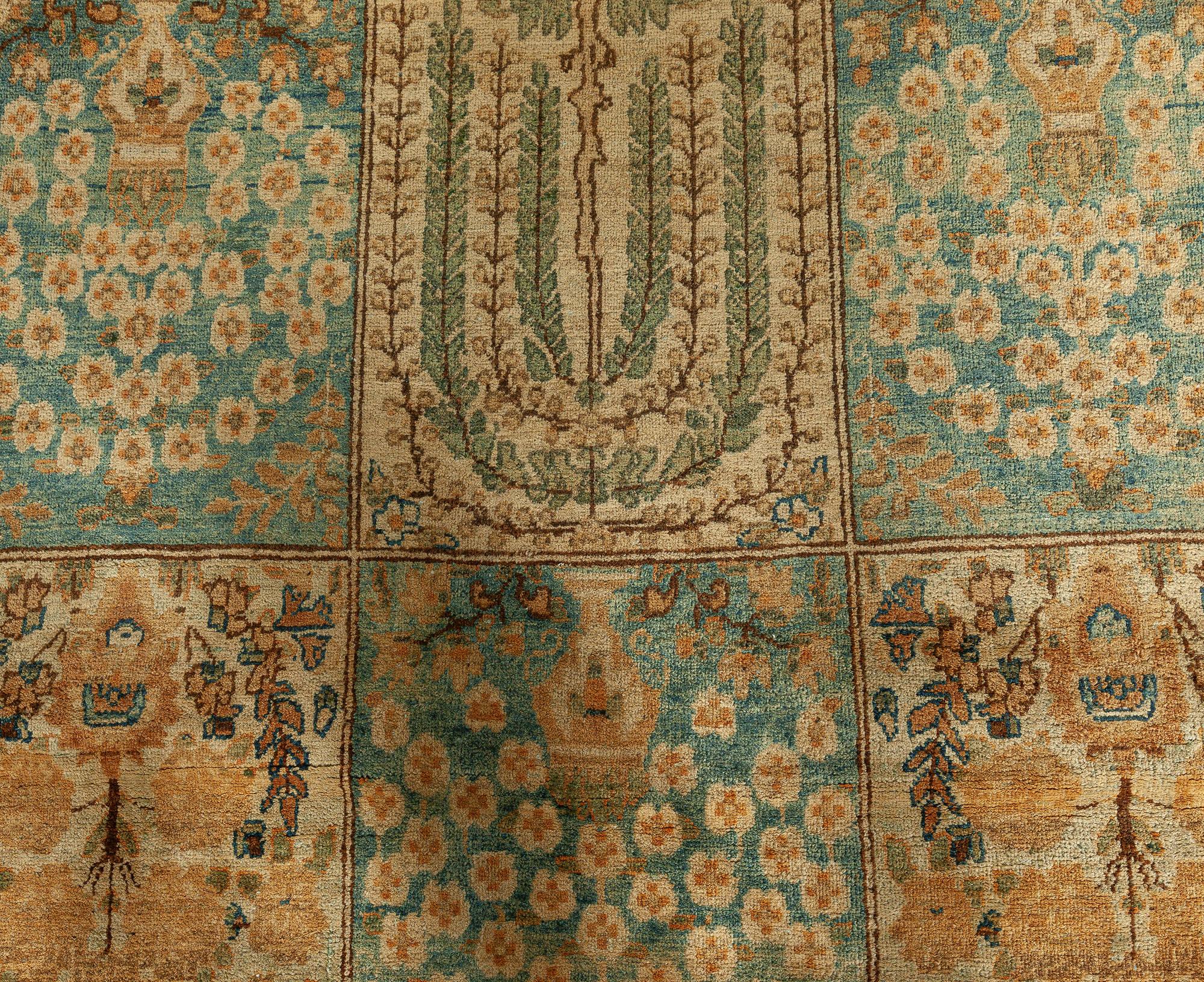 19th century Persian Tabriz botanic handwoven wool rug
Size: 11'1