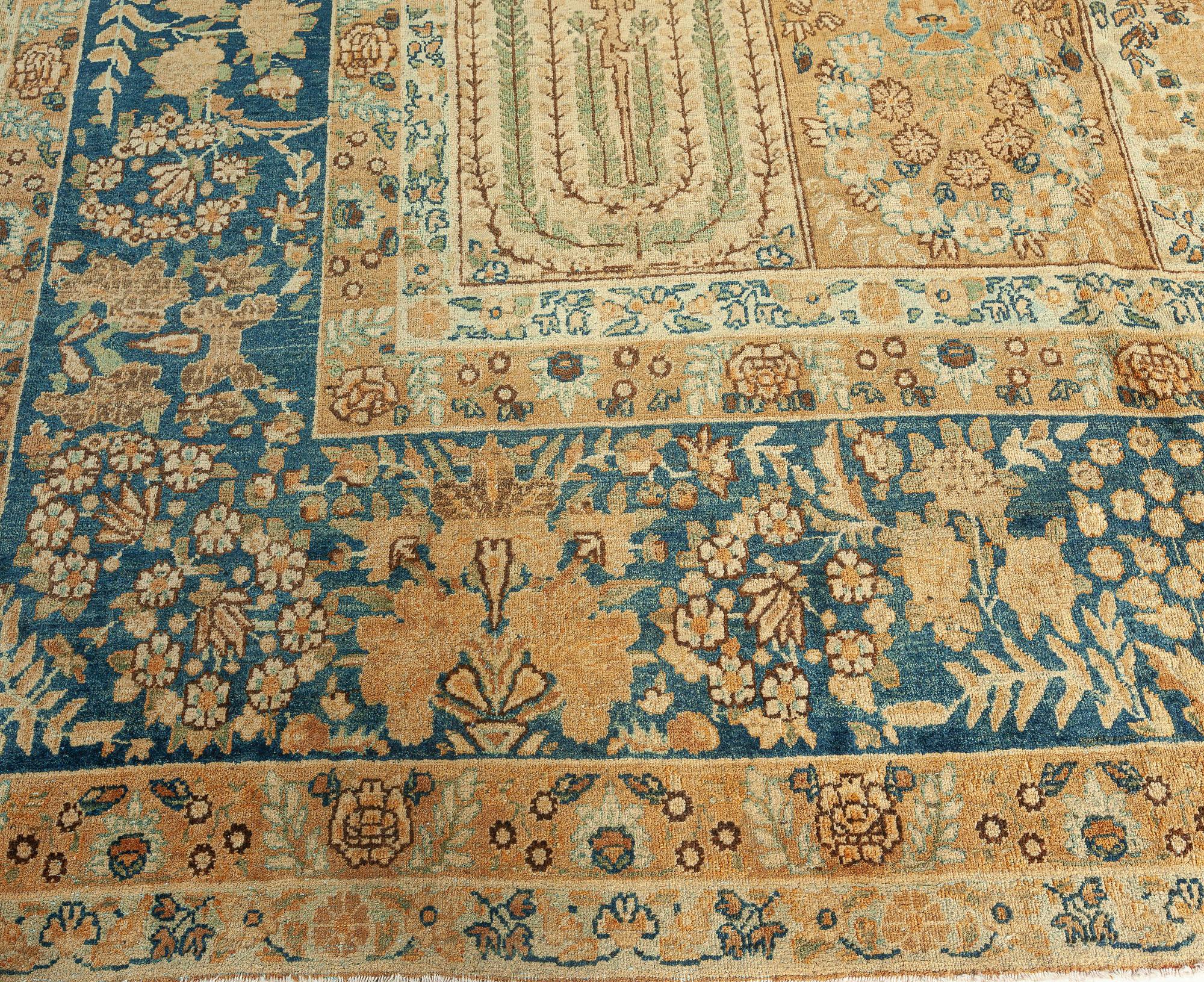 Wool 19th Century Persian Tabriz Botanic Handmade Rug For Sale