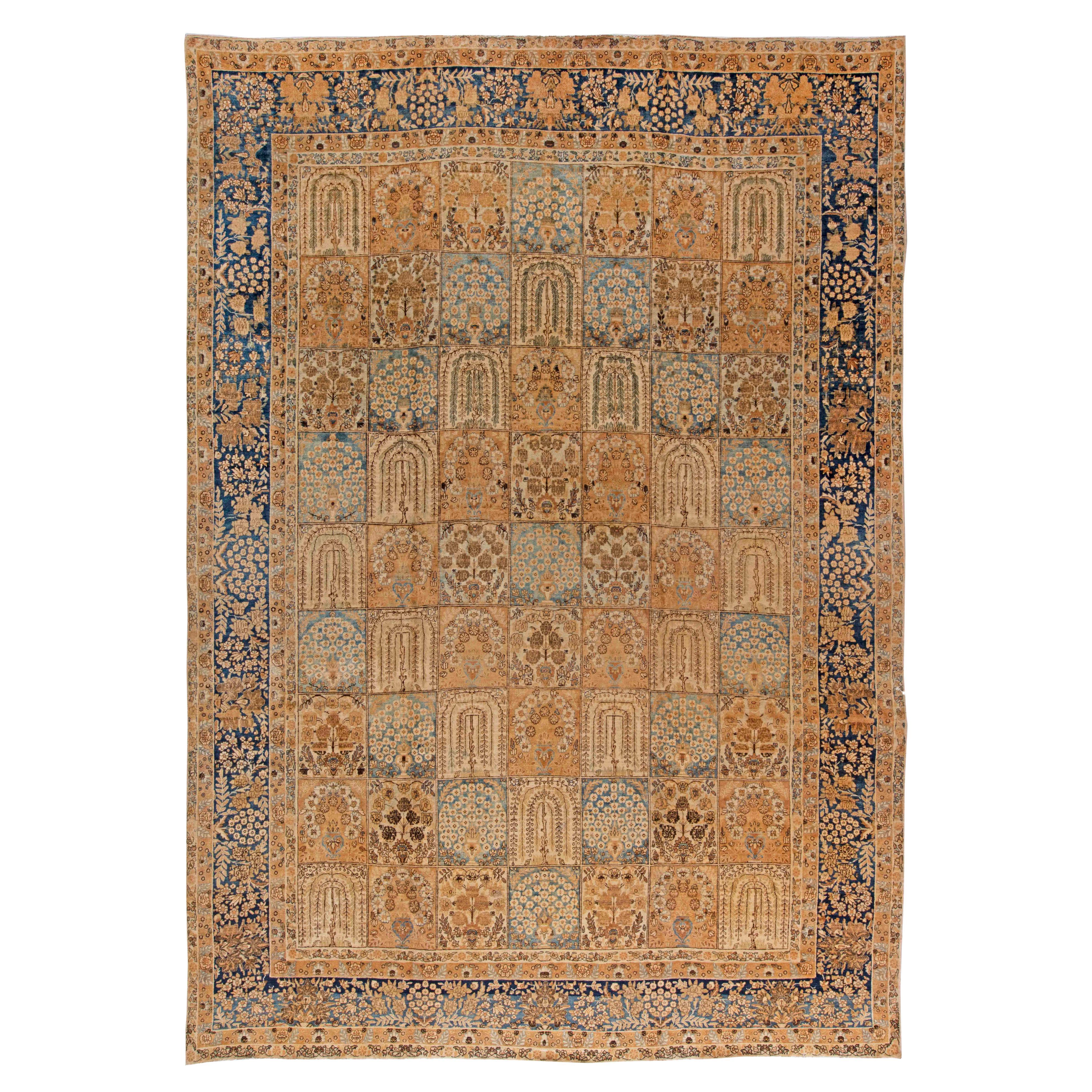 19th Century Persian Tabriz Botanic Handmade Rug For Sale