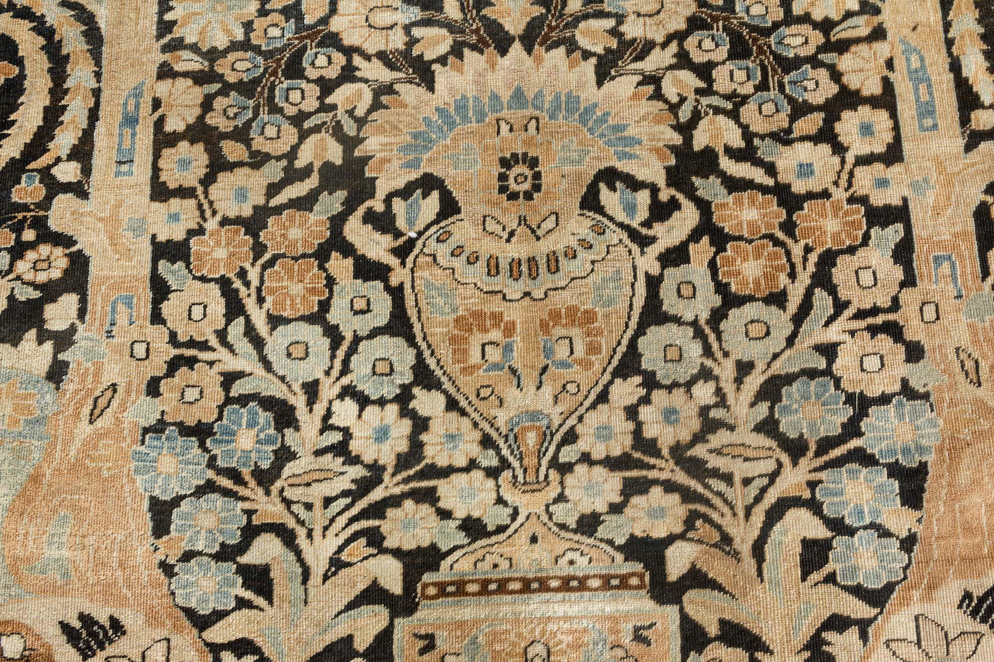 Authentic 19th century Persian Tabriz botanic handwoven wool rug
Size: 11'8