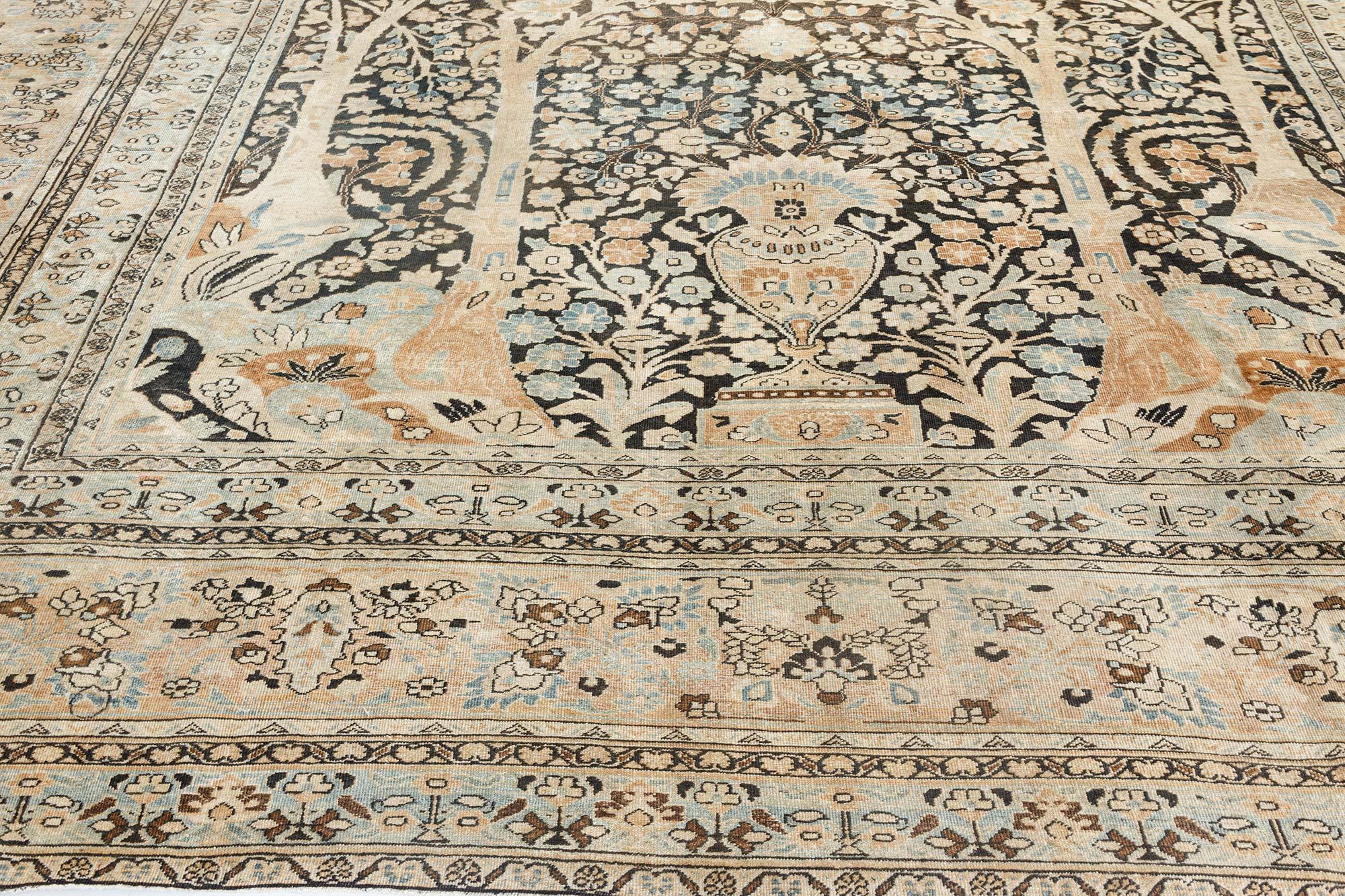 19th Century Persian Tabriz Botanic Wool Rug In Good Condition For Sale In New York, NY