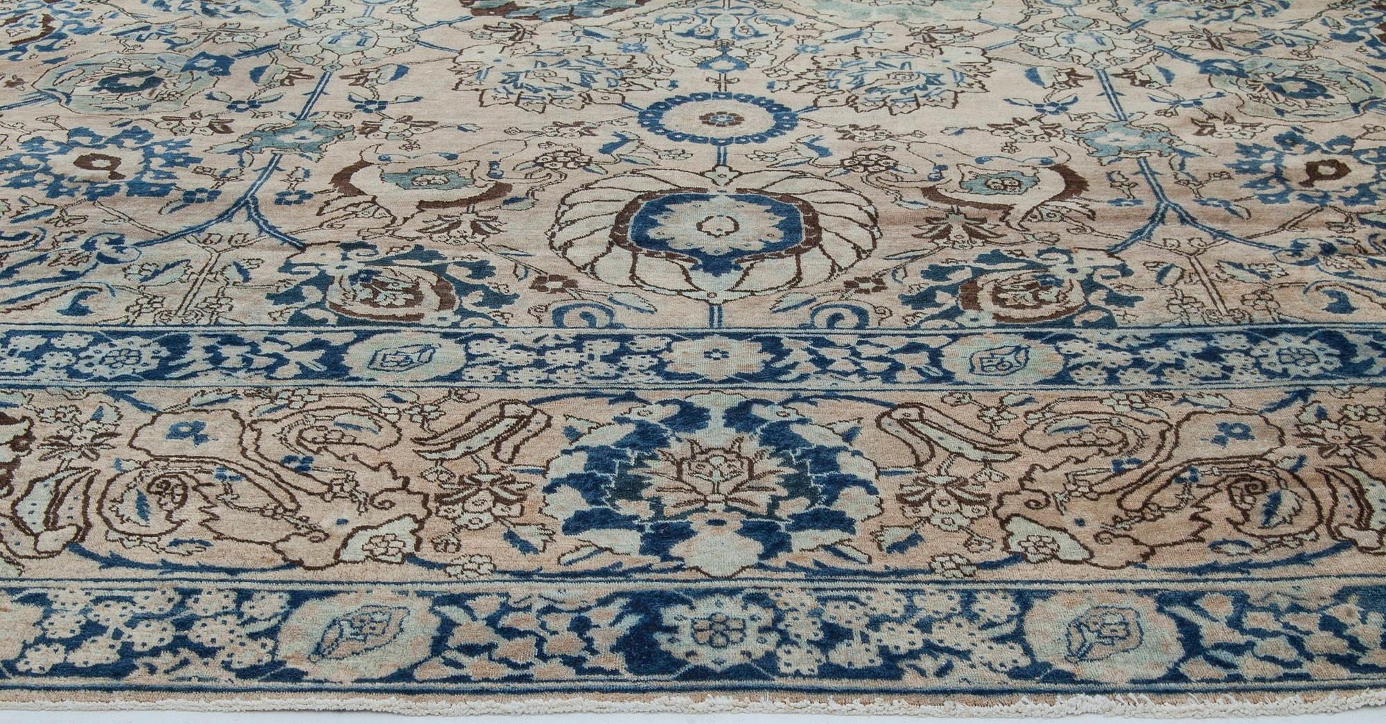 Annodato a mano Doris Leslie Blau Tappeto persiano Tabriz botanico autentico del XIX secolo in vendita
