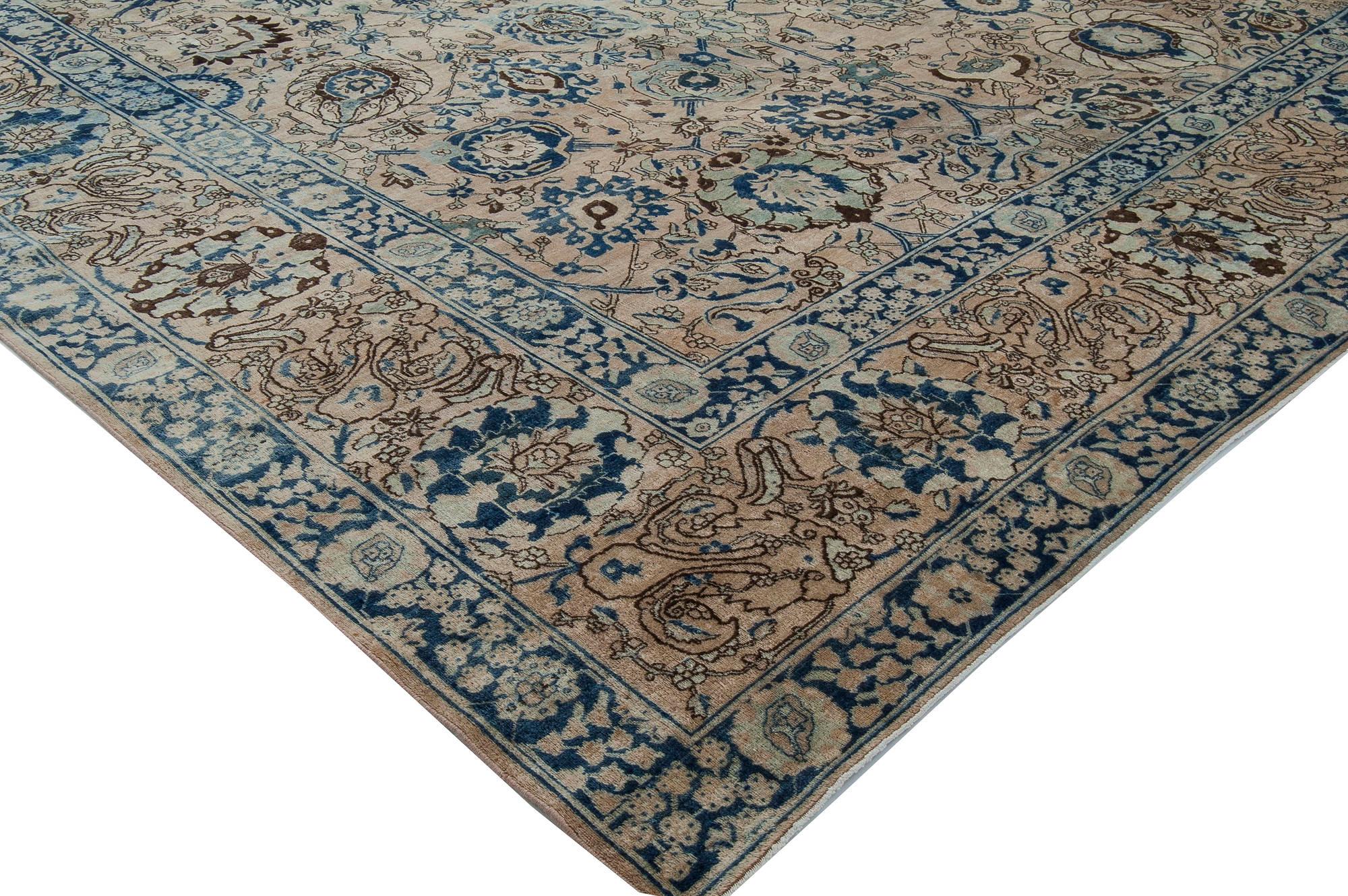 Wool Authentic 19th Century Persian Tabriz Botanic Rug For Sale