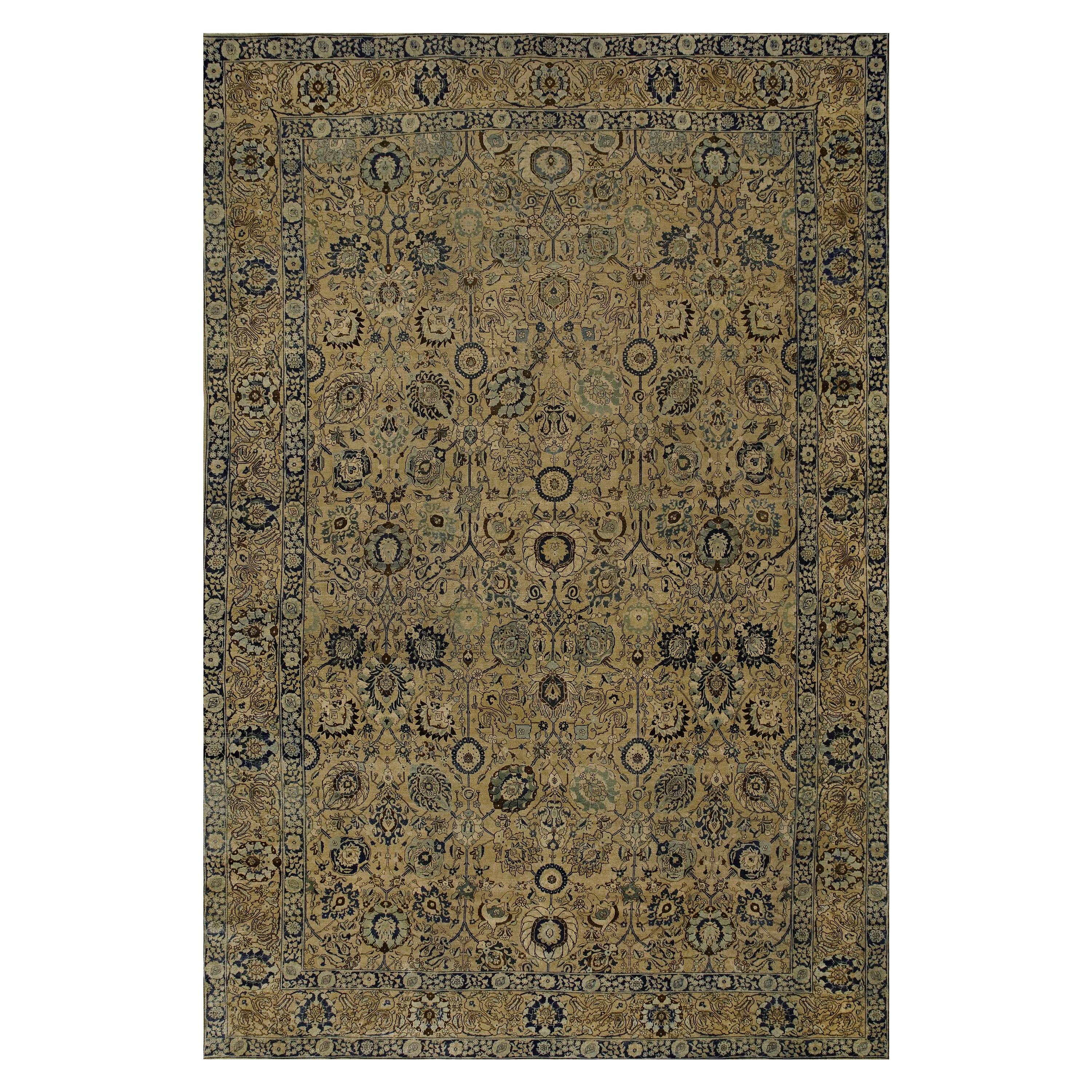 Authentic 19th Century Persian Tabriz Botanic Rug For Sale