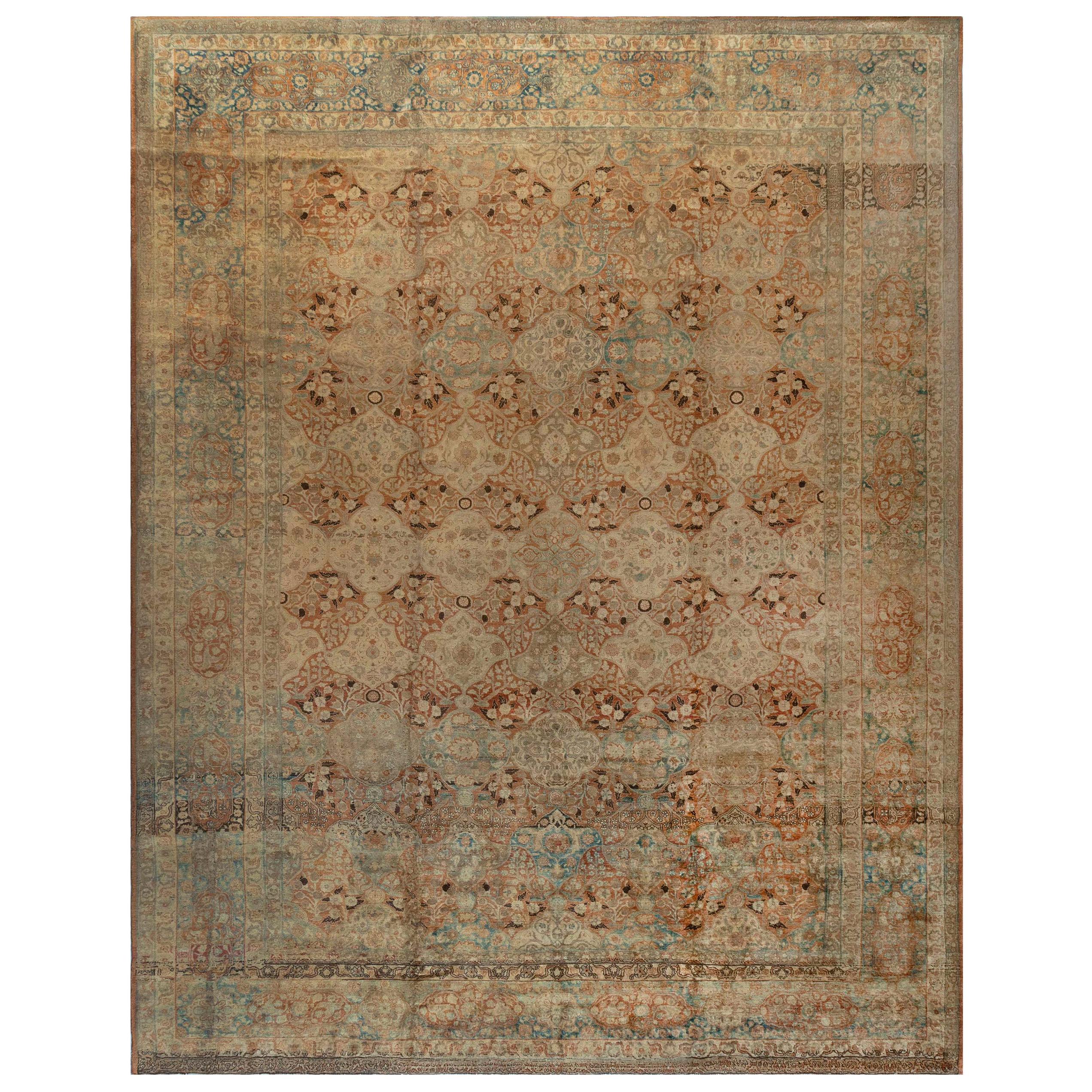 Authentic 19th Century Persian Tabriz Carpet For Sale