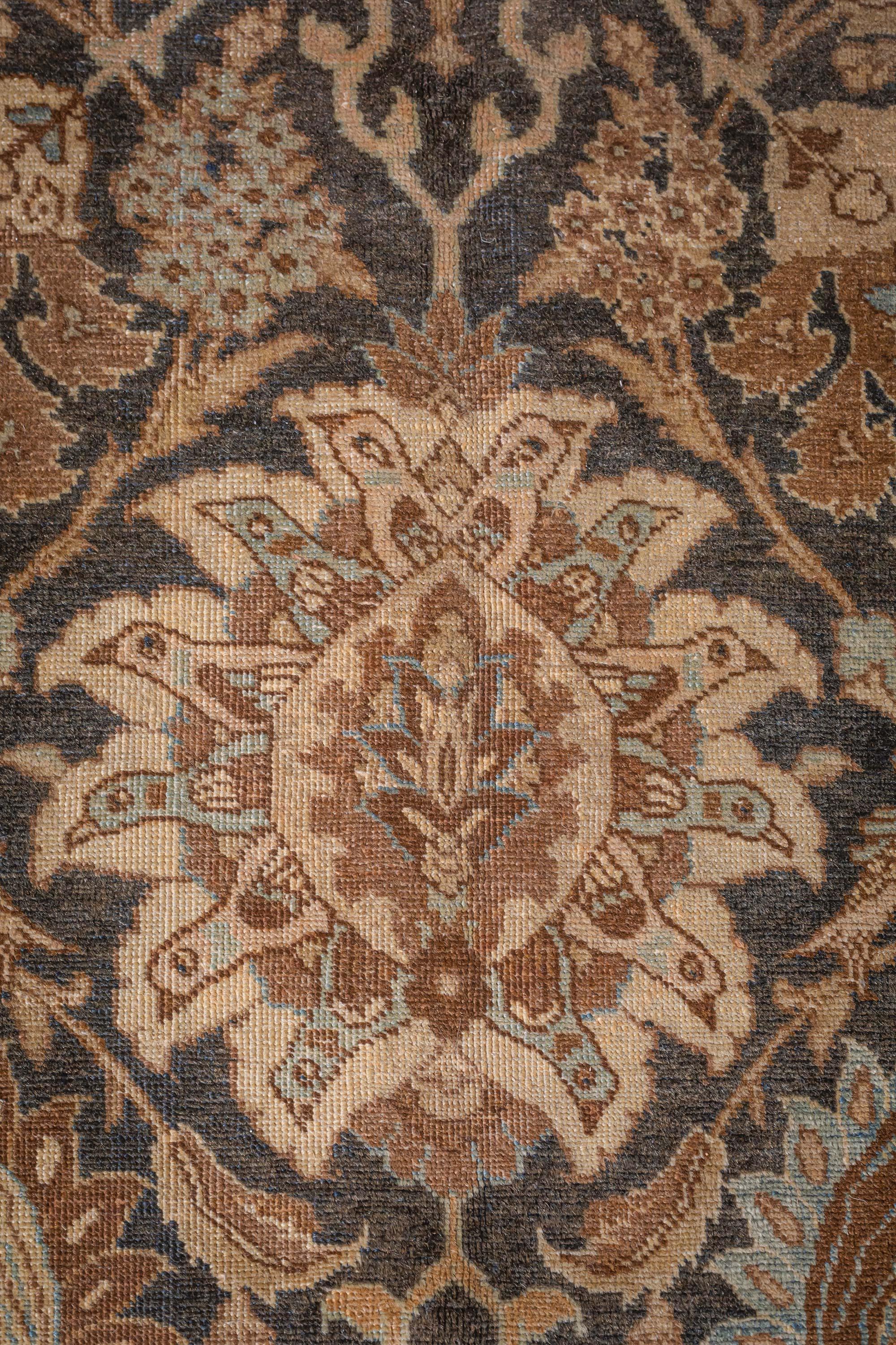 19th Century Persian Tabriz Dark Brown, Beige and Blue Handwoven Wool Rug
Size: 9'4