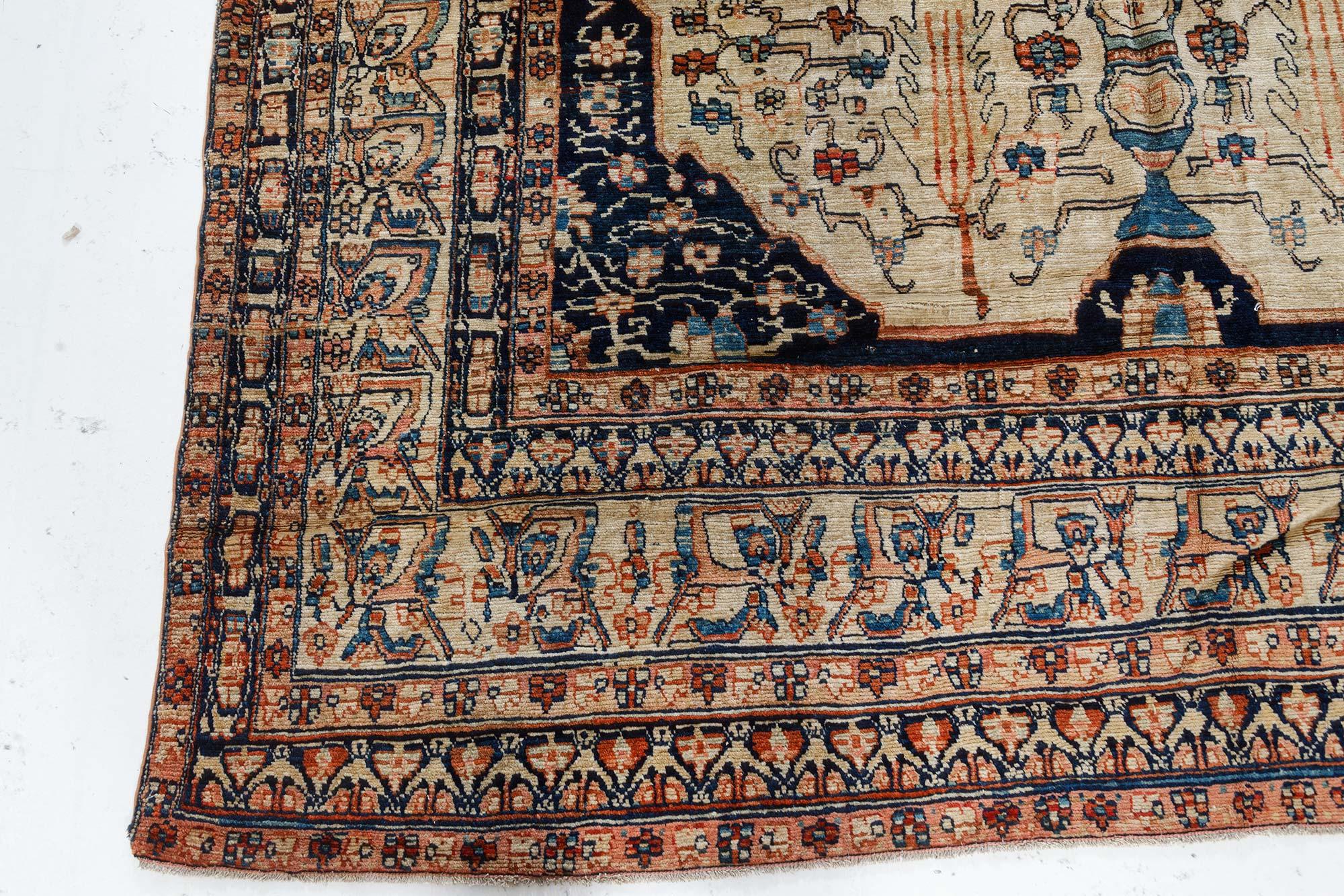 19th Century Persian Tabriz Floral Wool Rug In Good Condition For Sale In New York, NY
