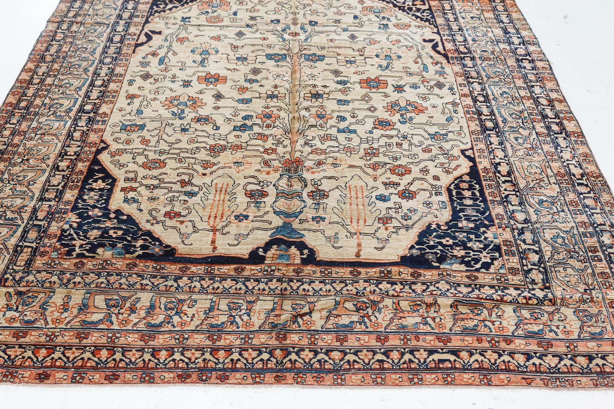 19th Century Persian Tabriz Floral Wool Rug For Sale 1
