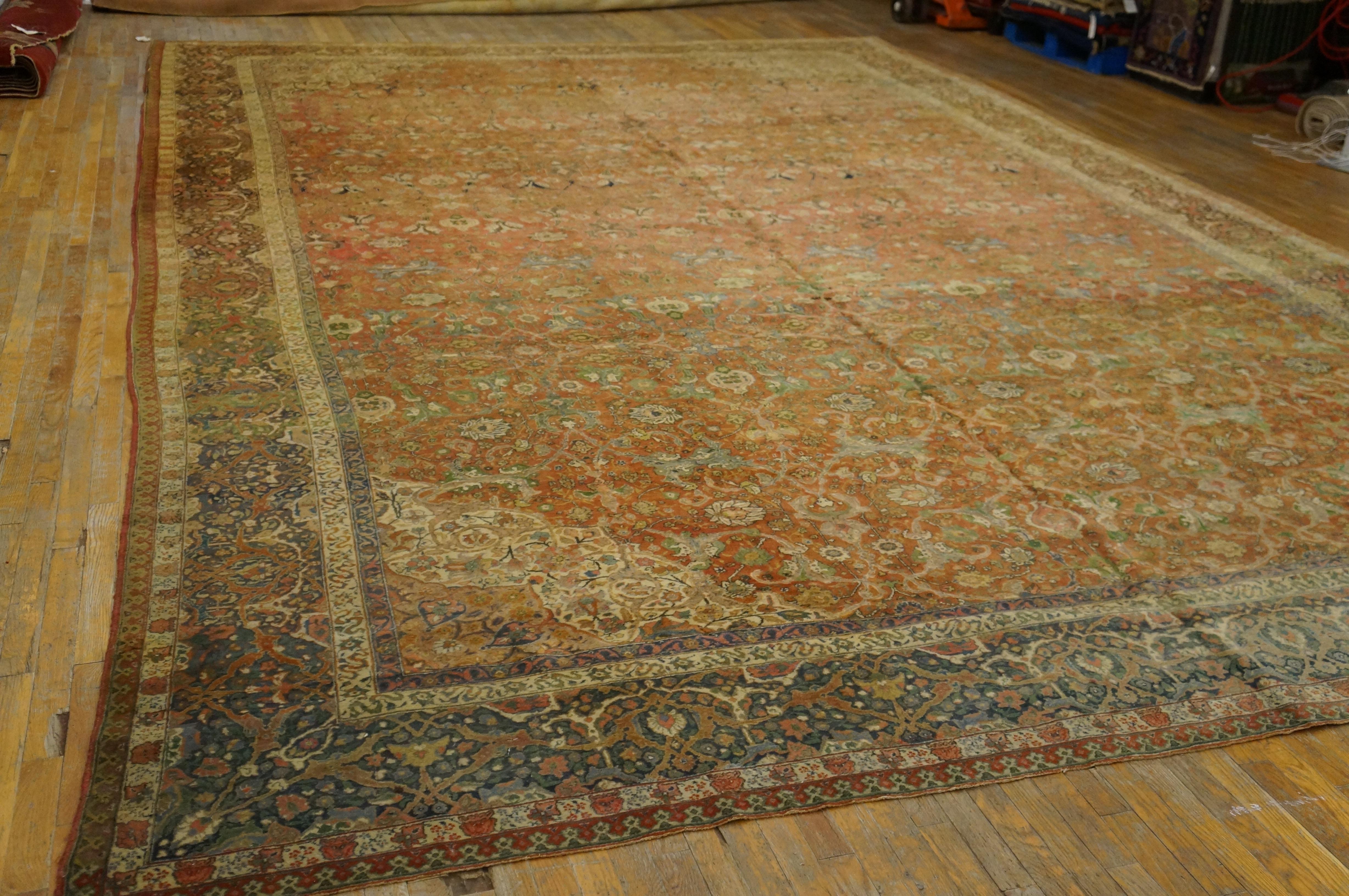 Wool 19th Century Persian Tabriz Haji Jalili Carpet ( 12'9