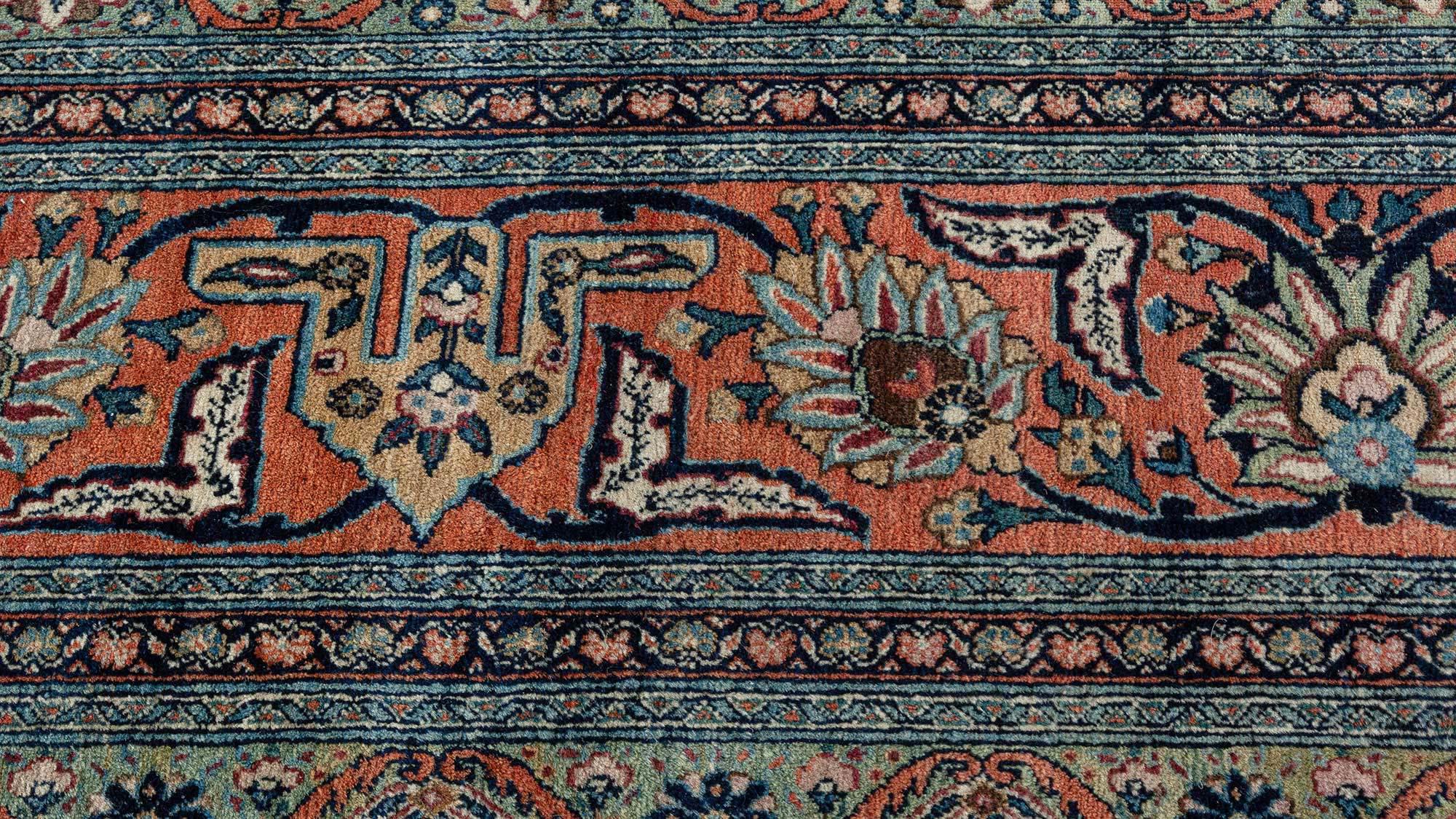 Persiano Doris Leslie Blau Tappeto in lana Tabriz persiano del XIX secolo tessuto a mano in vendita