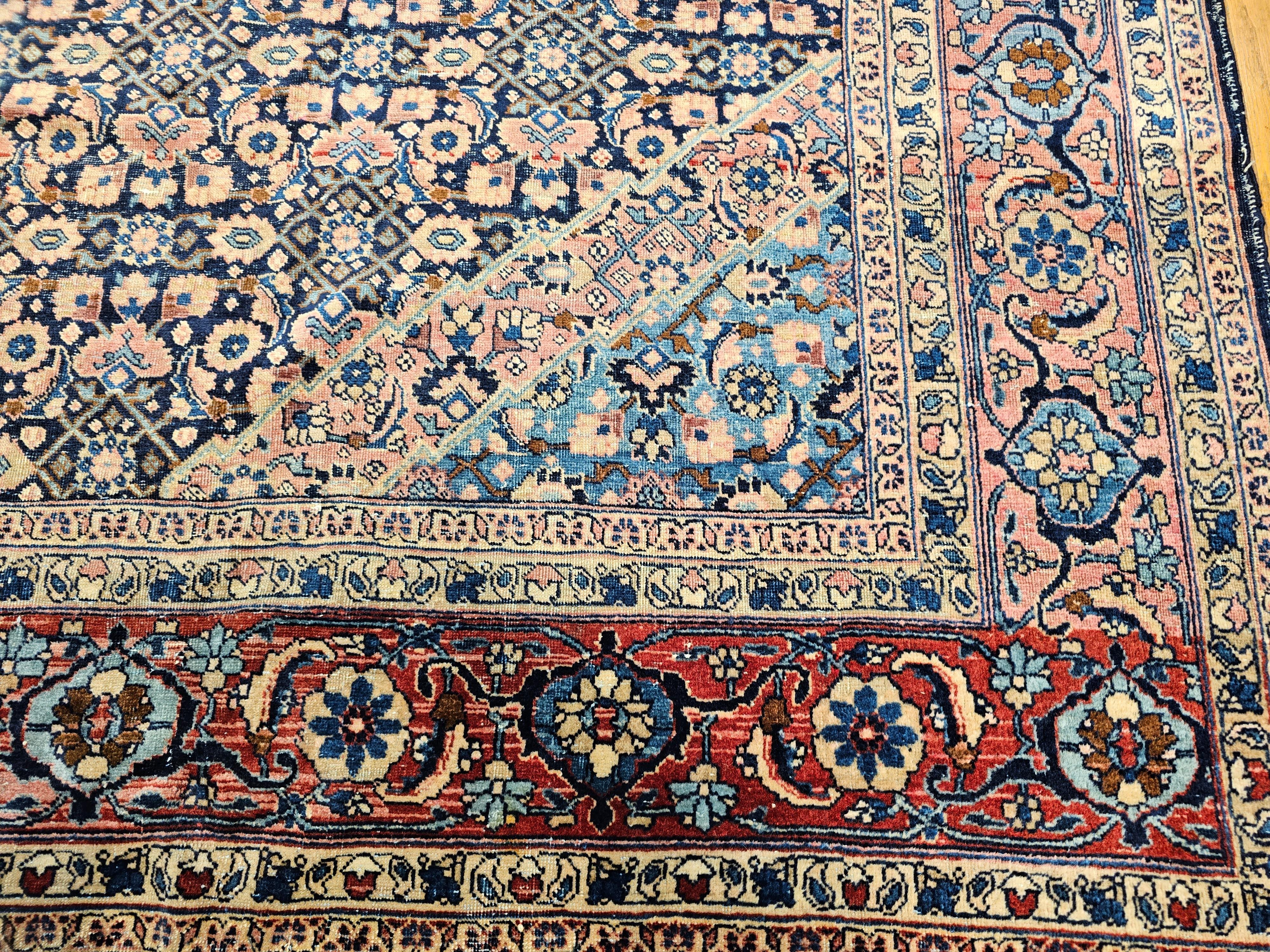 19th Century Persian Tabriz in an All-over Geometric Pattern in Midnight Blue For Sale 8