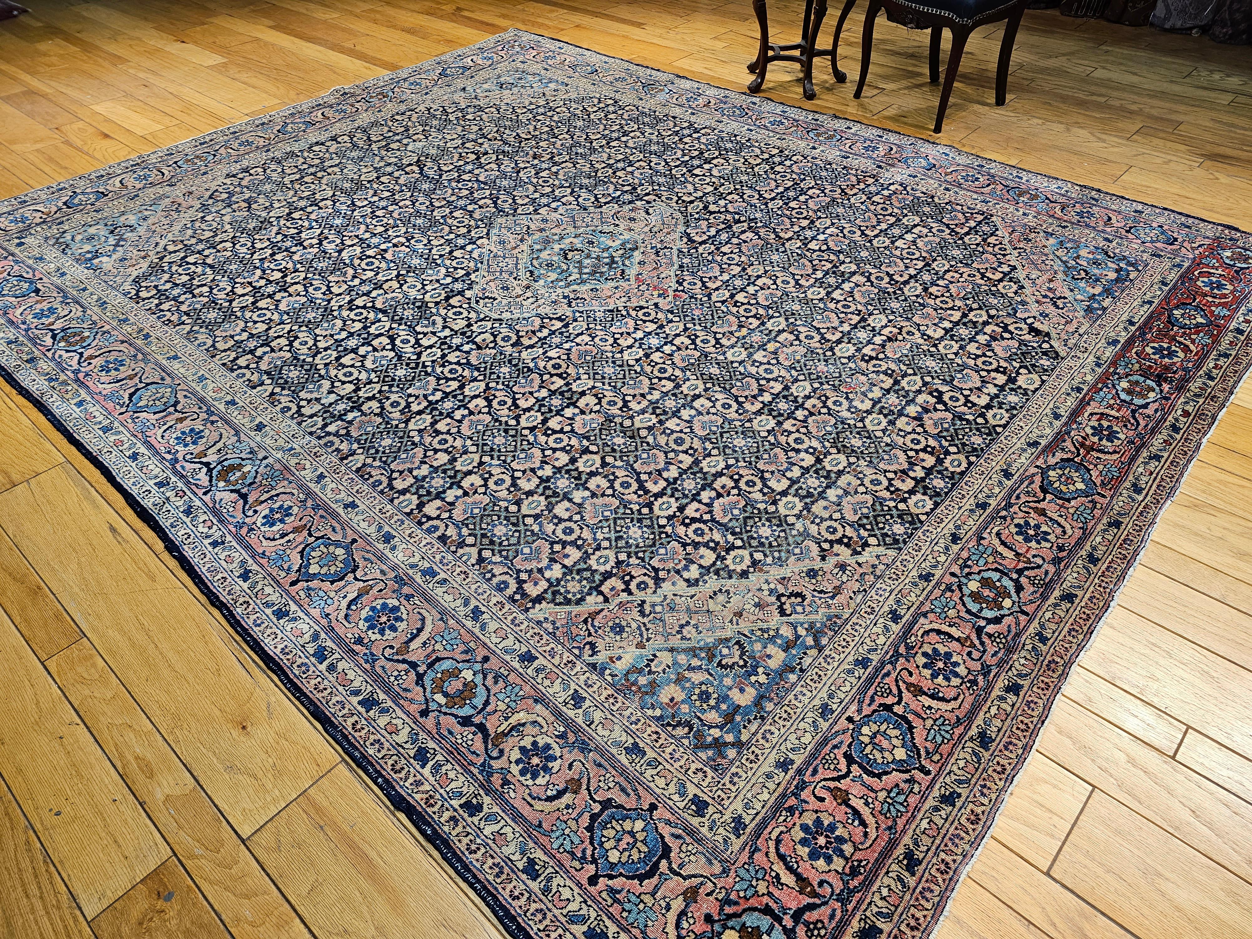 19th Century Persian Tabriz in an All-over Geometric Pattern in Midnight Blue For Sale 9