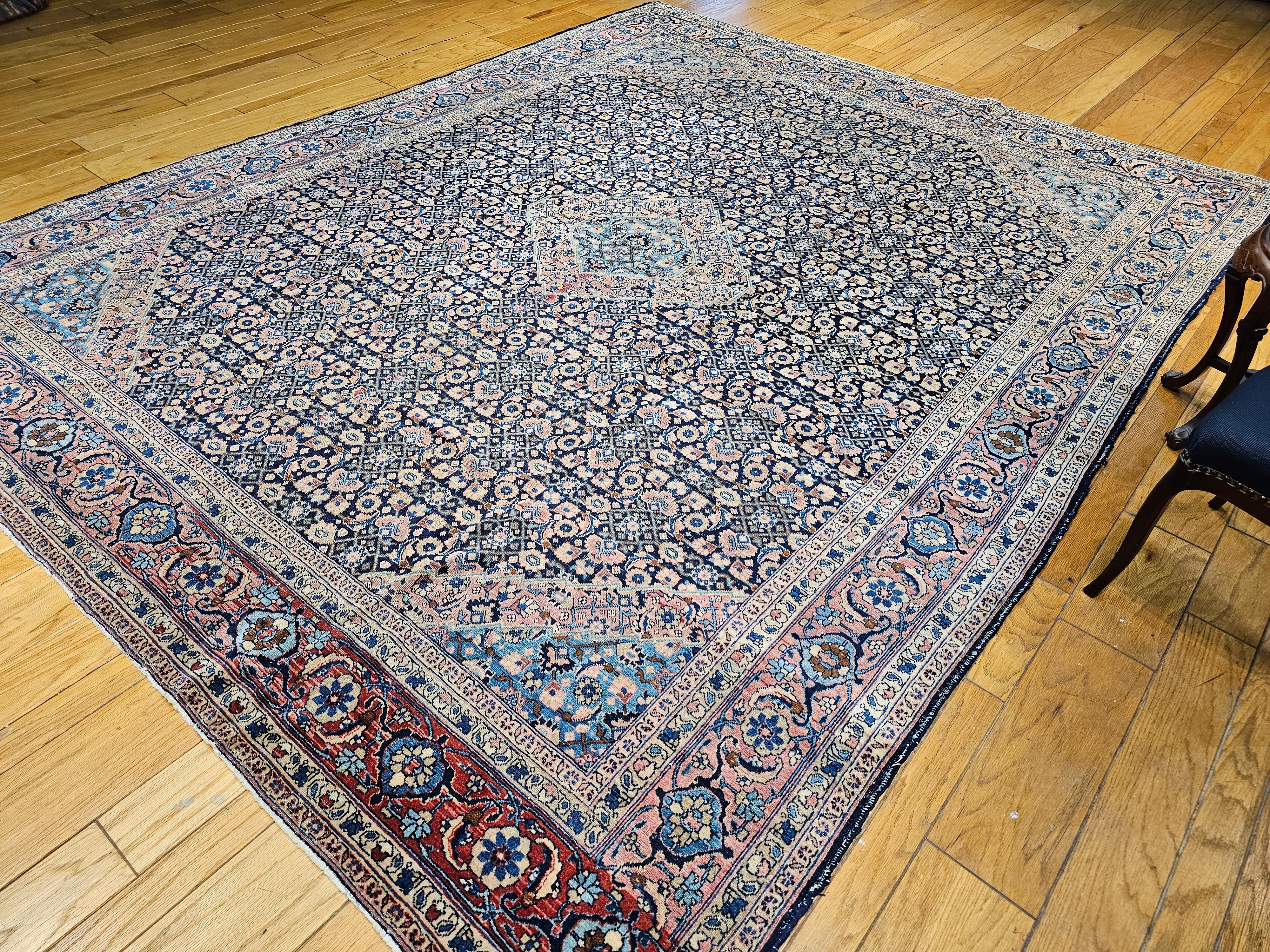 19th Century Persian Tabriz in an All-over Geometric Pattern in Midnight Blue For Sale 10