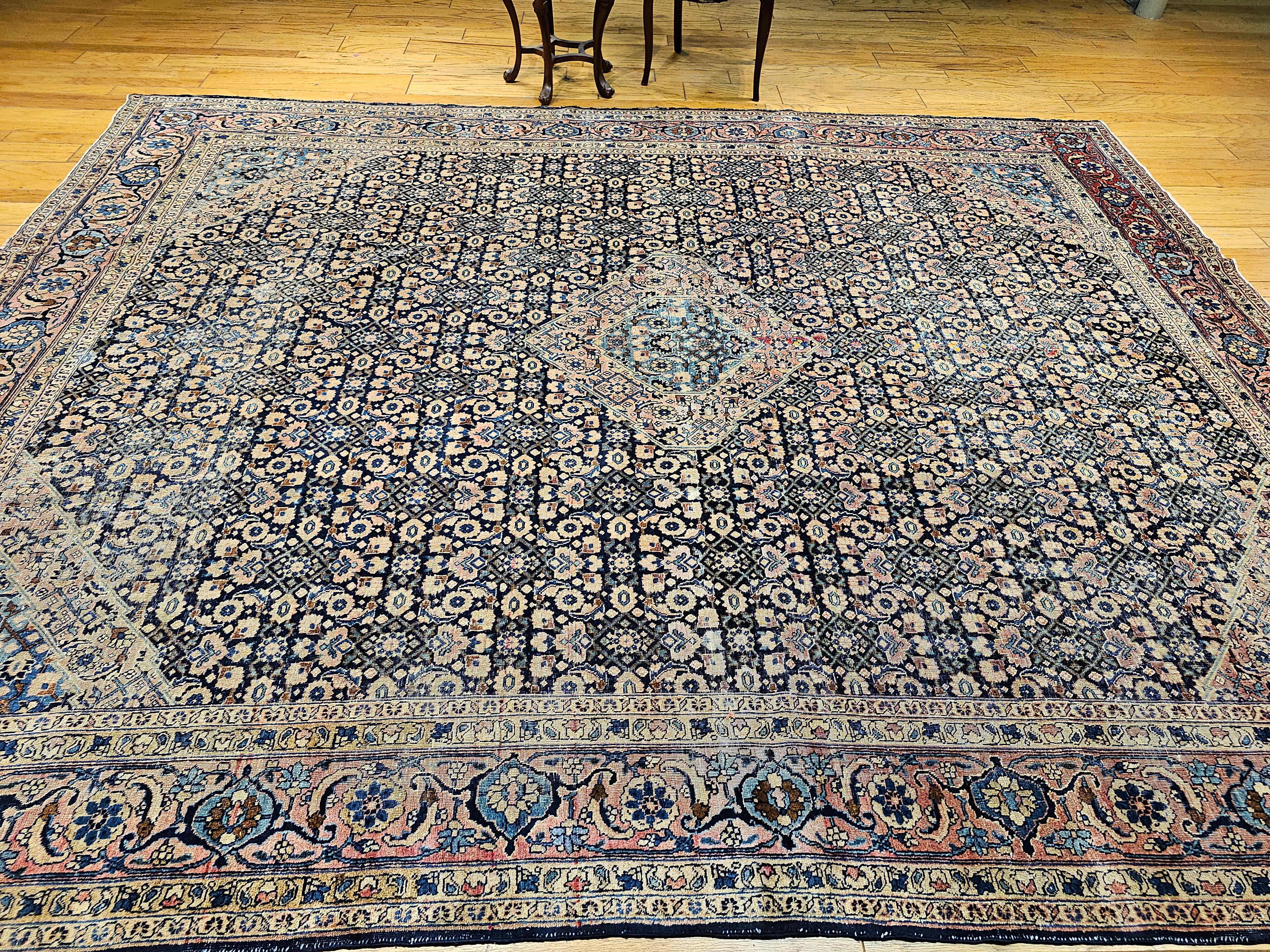 19th Century Persian Tabriz in an All-over Geometric Pattern in Midnight Blue For Sale 11