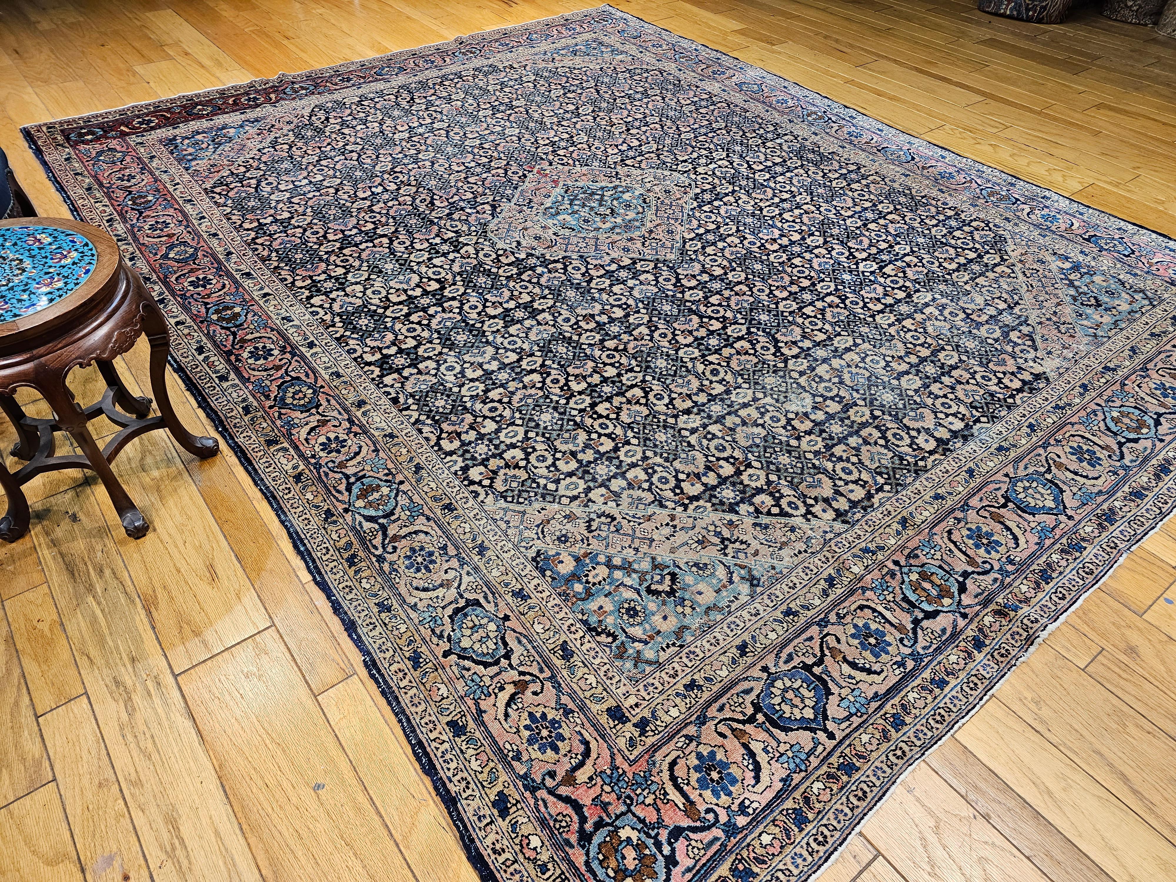 19th Century Persian Tabriz in an All-over Geometric Pattern in Midnight Blue For Sale 12