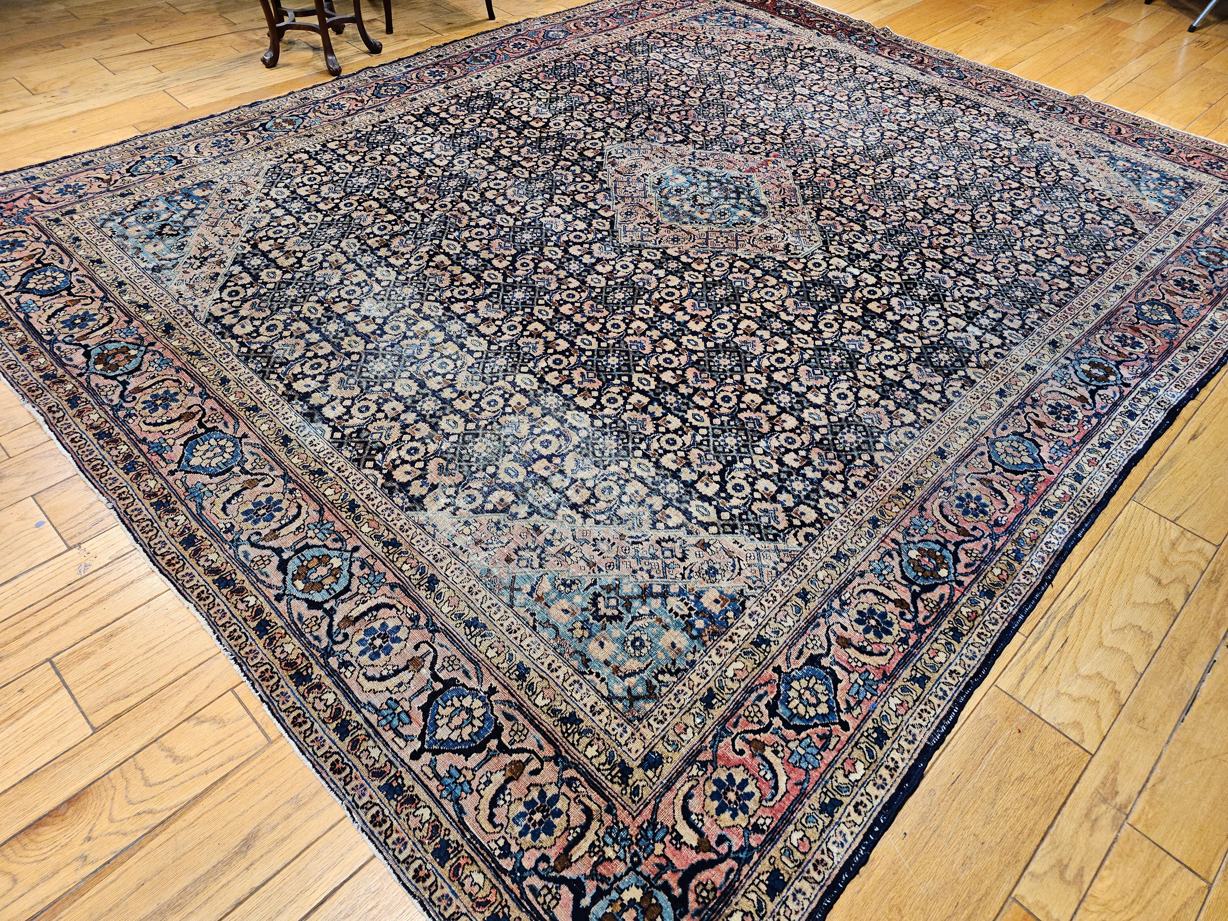 19th Century Persian Tabriz in an All-over Geometric Pattern in Midnight Blue For Sale 13