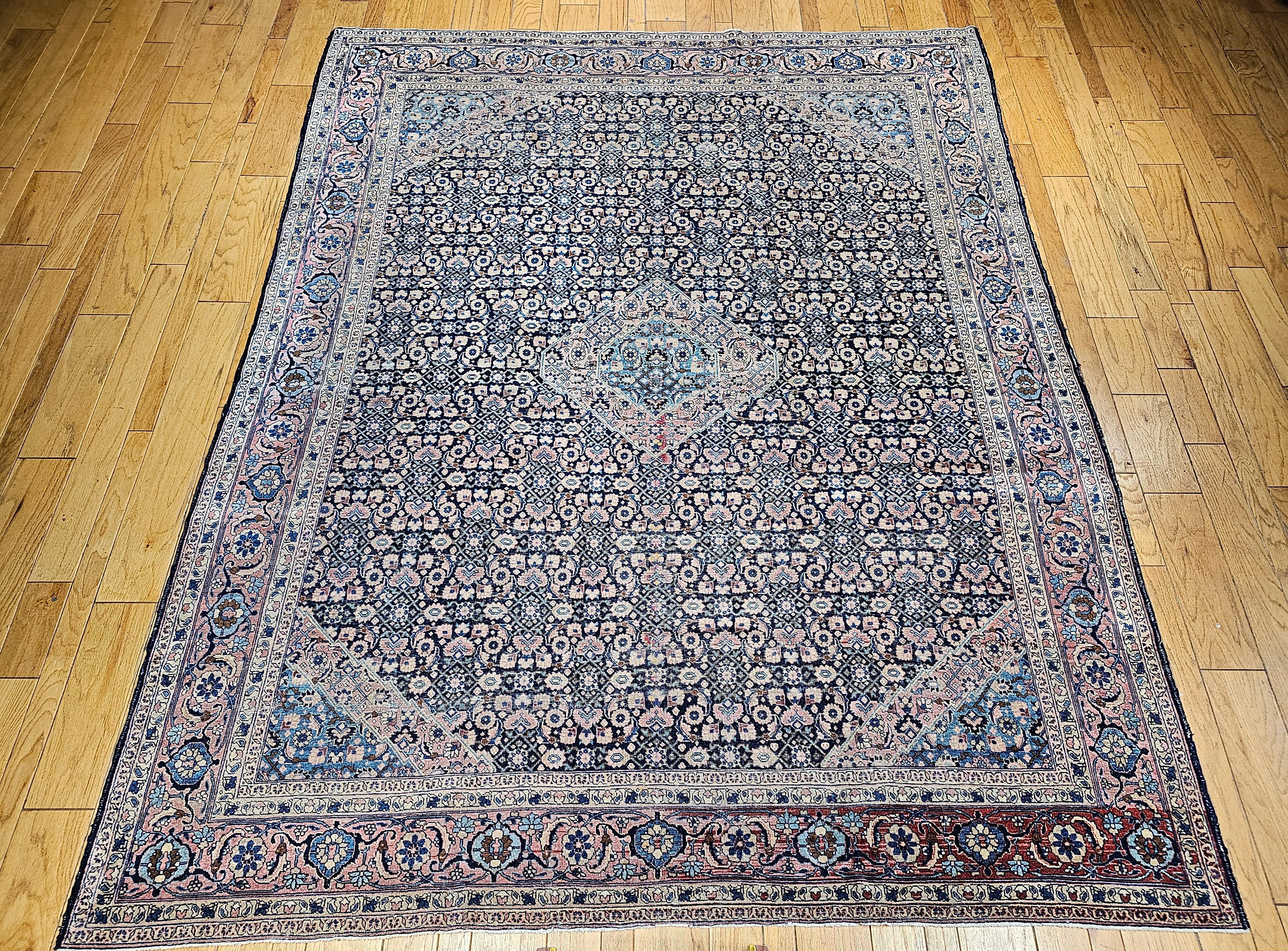 19th Century Persian Tabriz in an All-over Geometric Pattern in Midnight Blue For Sale 14