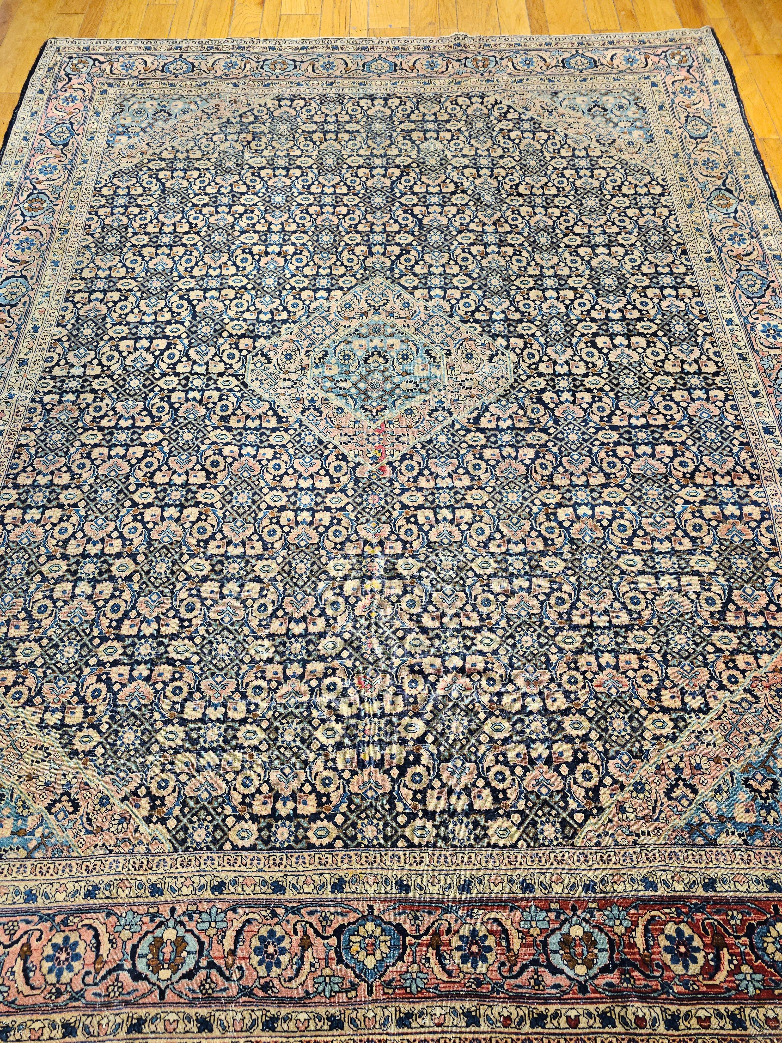 19th Century Persian Tabriz in an All-over Geometric Pattern in Midnight Blue For Sale 15