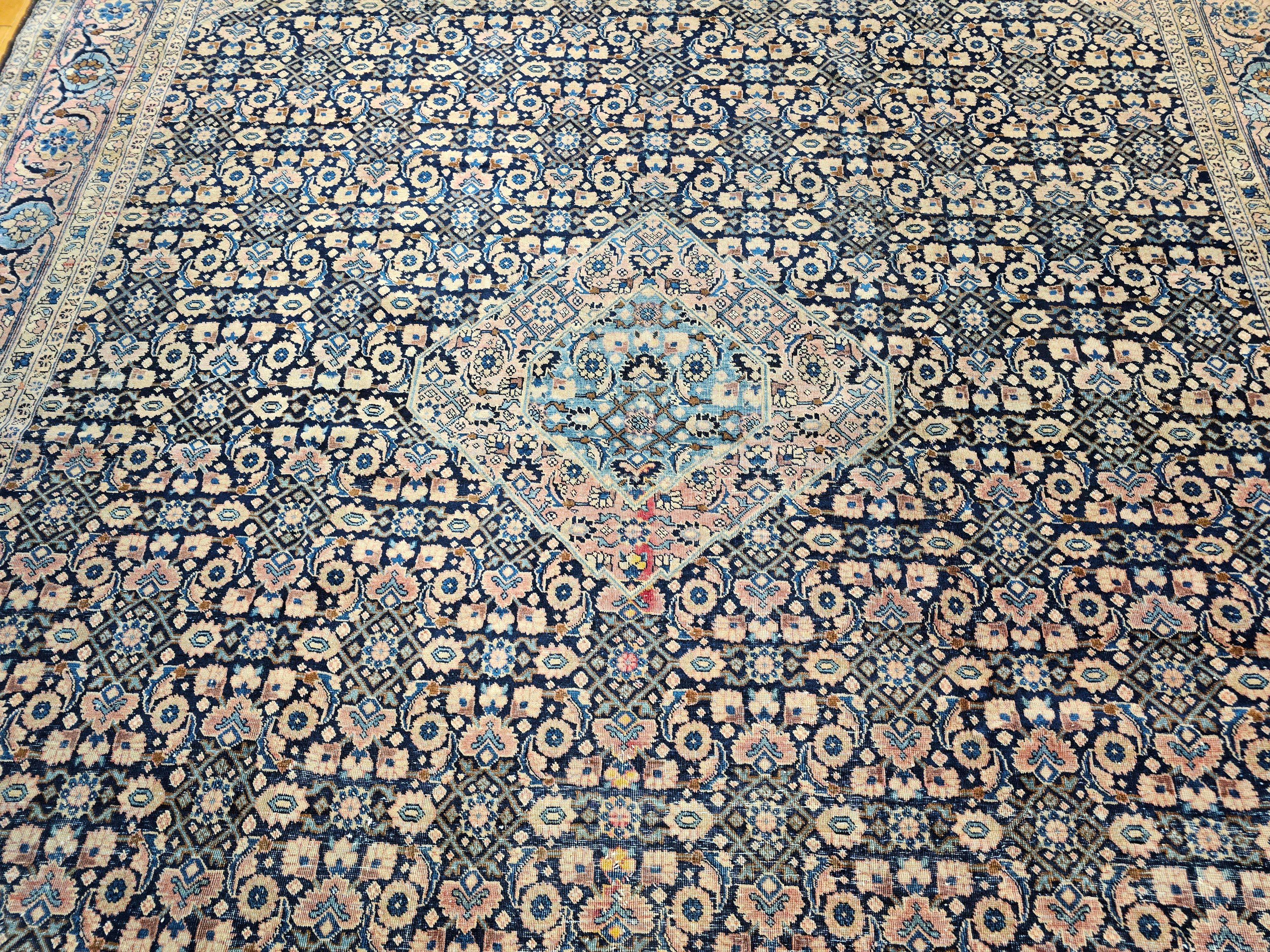 19th Century Persian Tabriz in an All-over Geometric Pattern in Midnight Blue For Sale 1