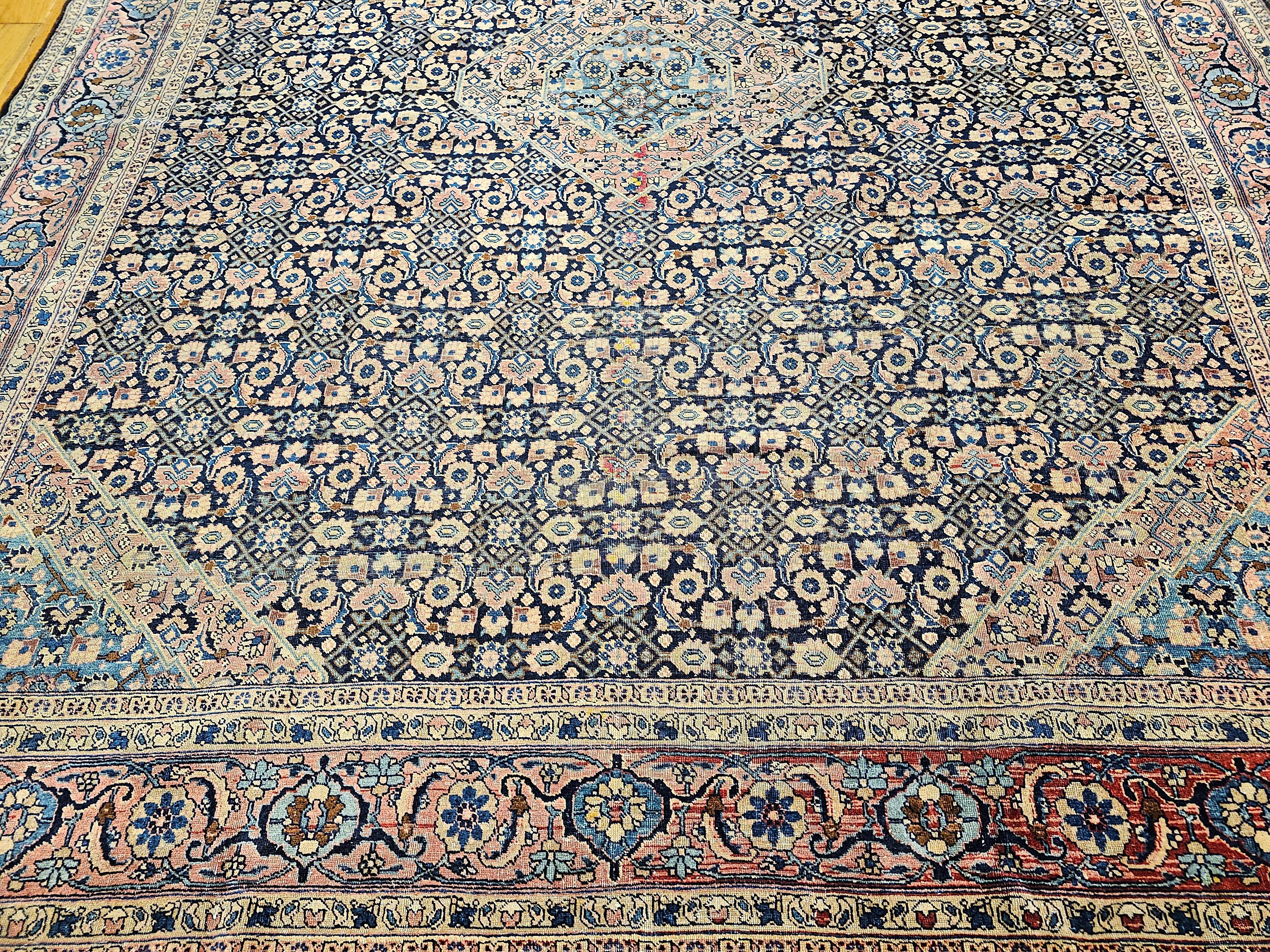 19th Century Persian Tabriz in an All-over Geometric Pattern in Midnight Blue For Sale 2