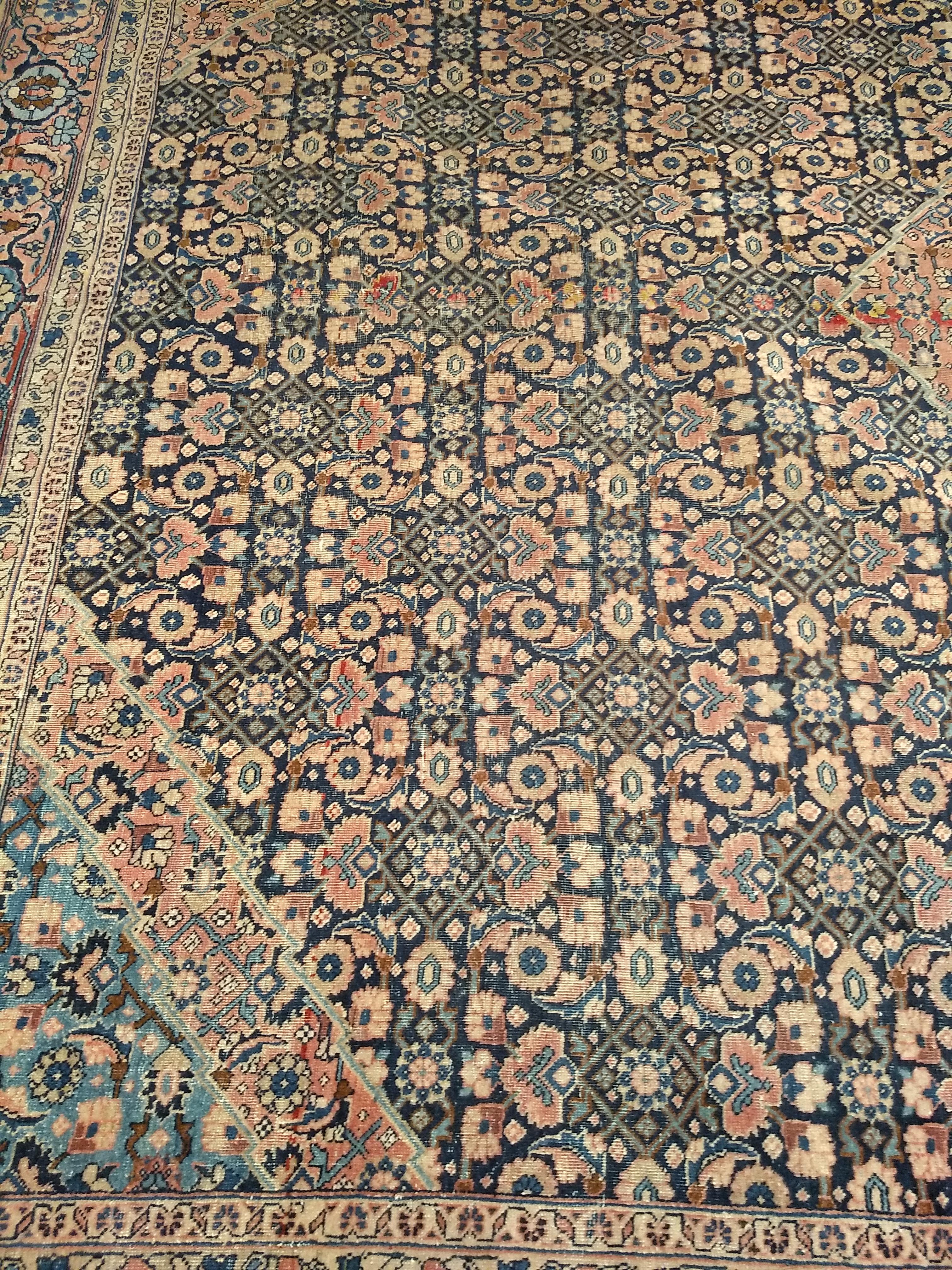 19th Century Persian Tabriz in an All-over Geometric Pattern in Midnight Blue For Sale 3