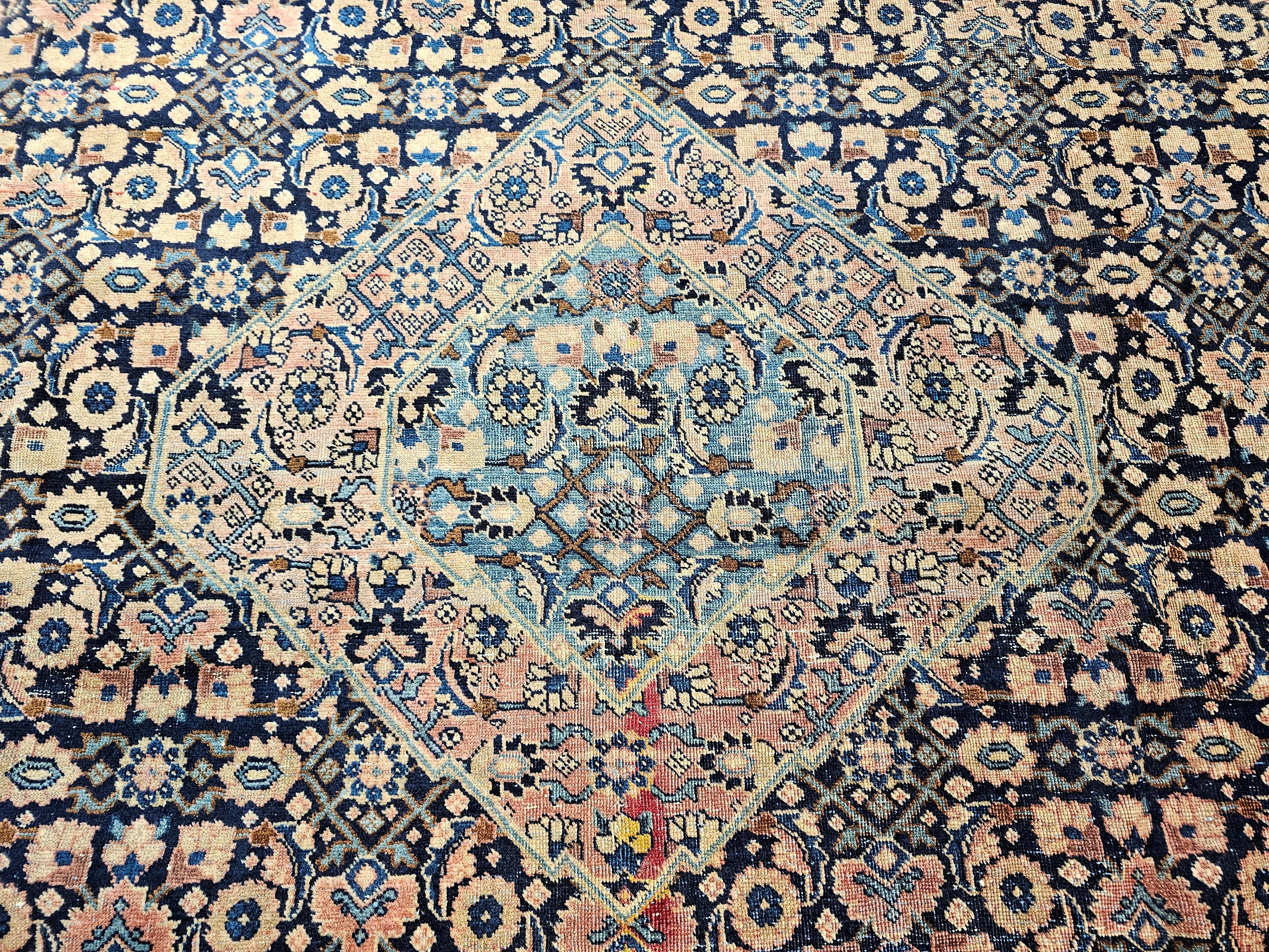19th Century Persian Tabriz in an All-over Geometric Pattern in Midnight Blue For Sale 4