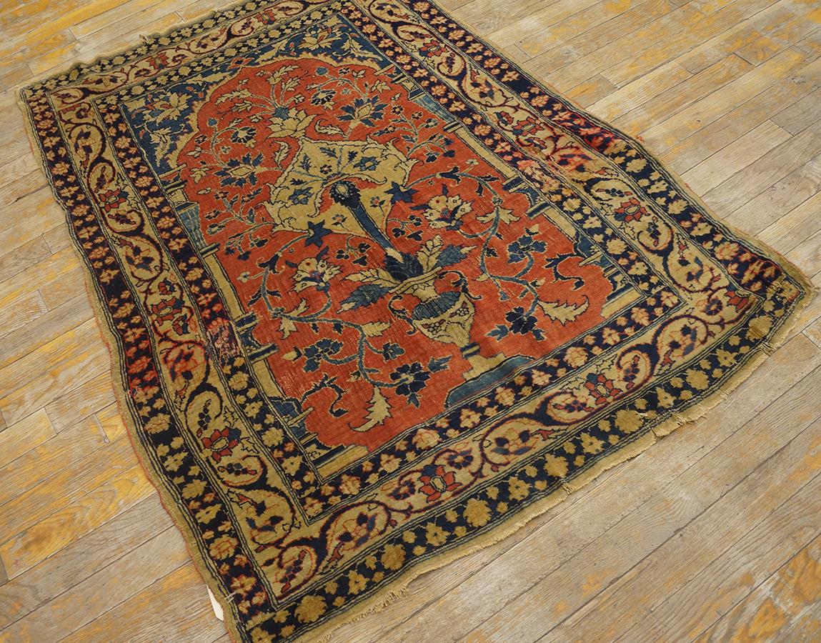 Wool 19th Century Persian Tabriz Prayer Rug ( 3'4