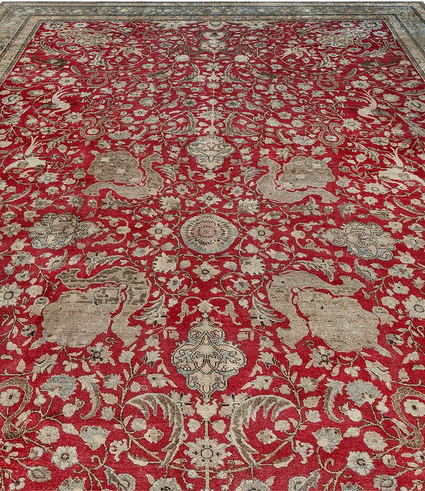 Hand-Knotted 19th Century Persian Tabriz Hand Knotted Wool Rug For Sale