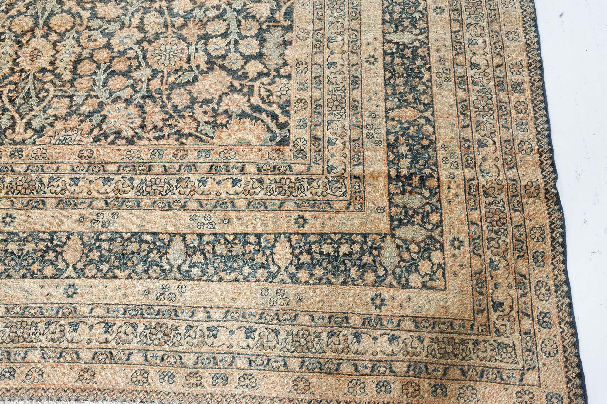 Lana Doris Leslie Blau Tappeto persiano Tabriz autentico del XIX secolo in vendita