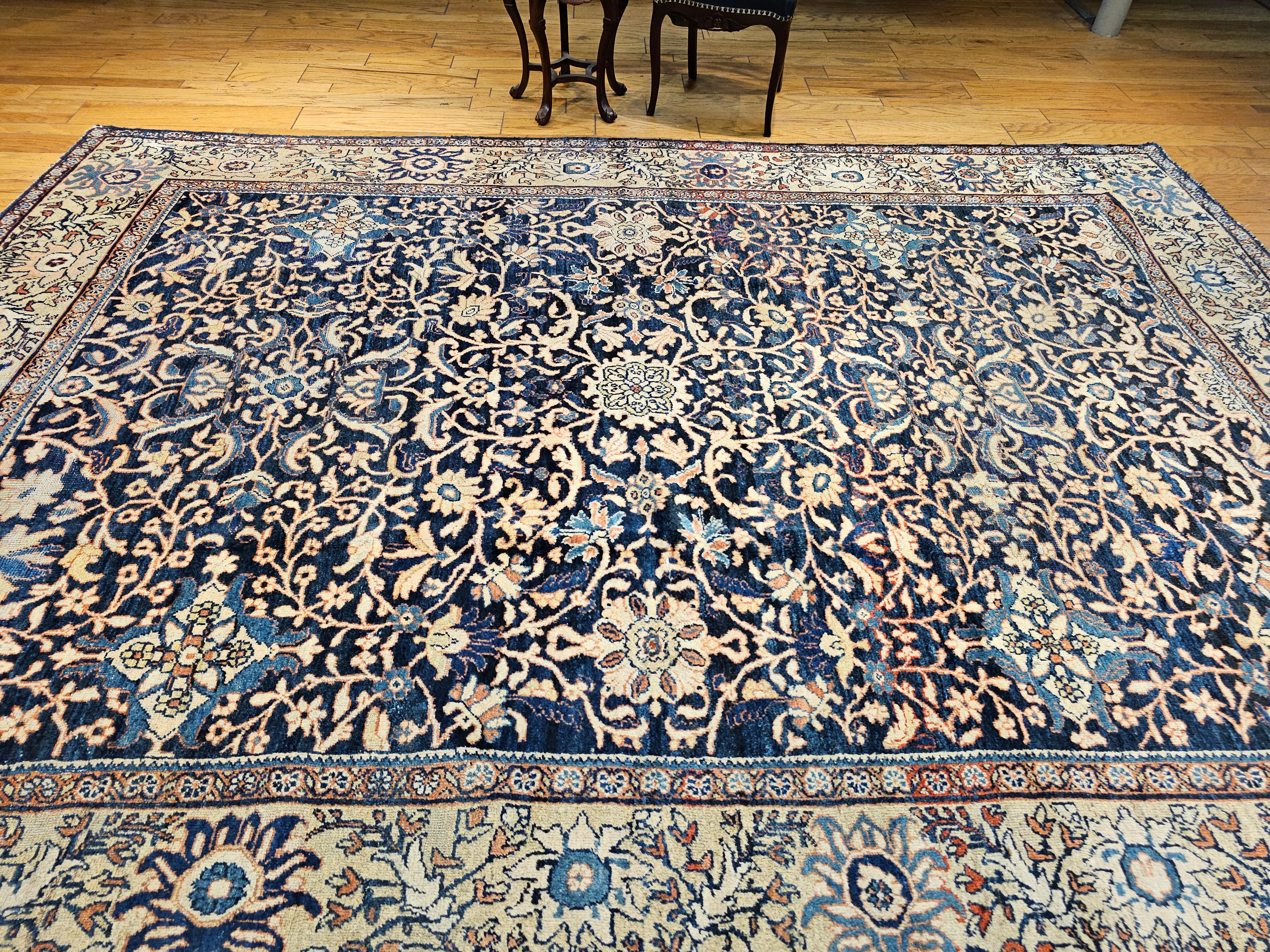 19th Century Persian Ziegler Mahal Sultanabad in All-Over Pattern in Navy, Ivory For Sale 7