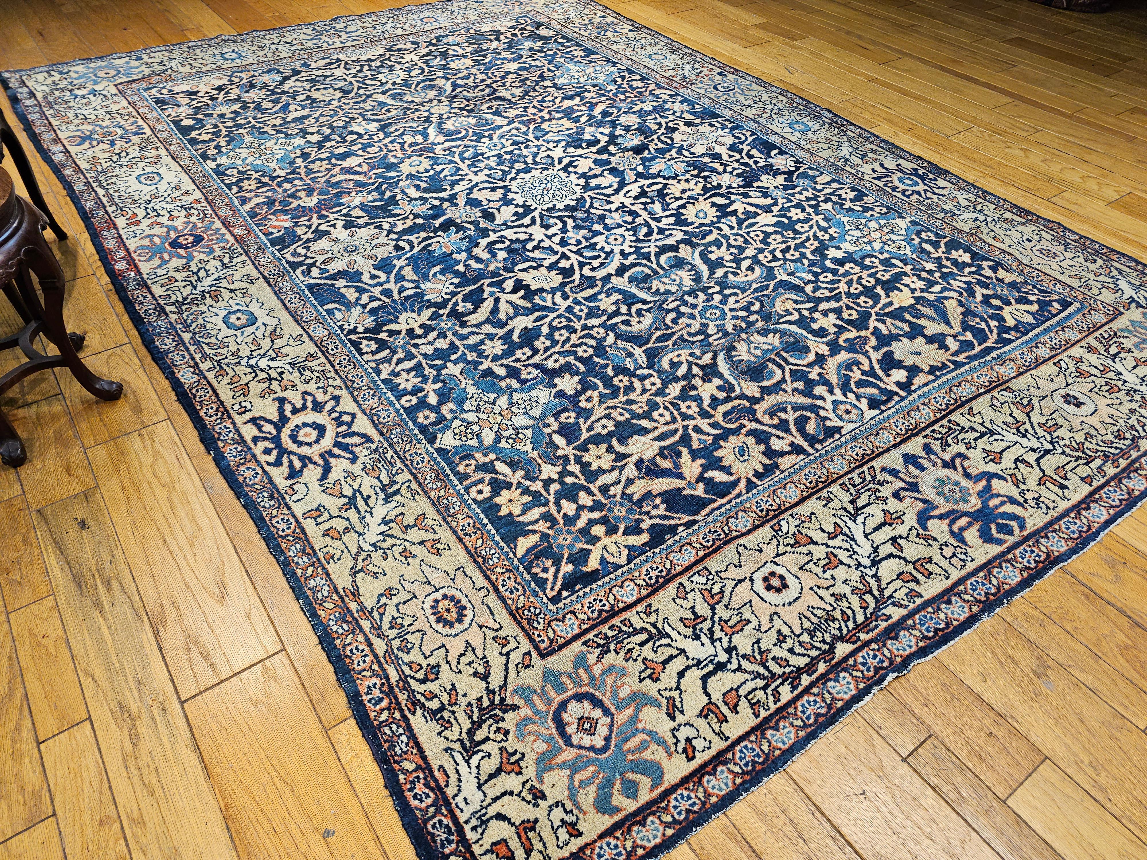19th Century Persian Ziegler Mahal Sultanabad in All-Over Pattern in Navy, Ivory For Sale 8