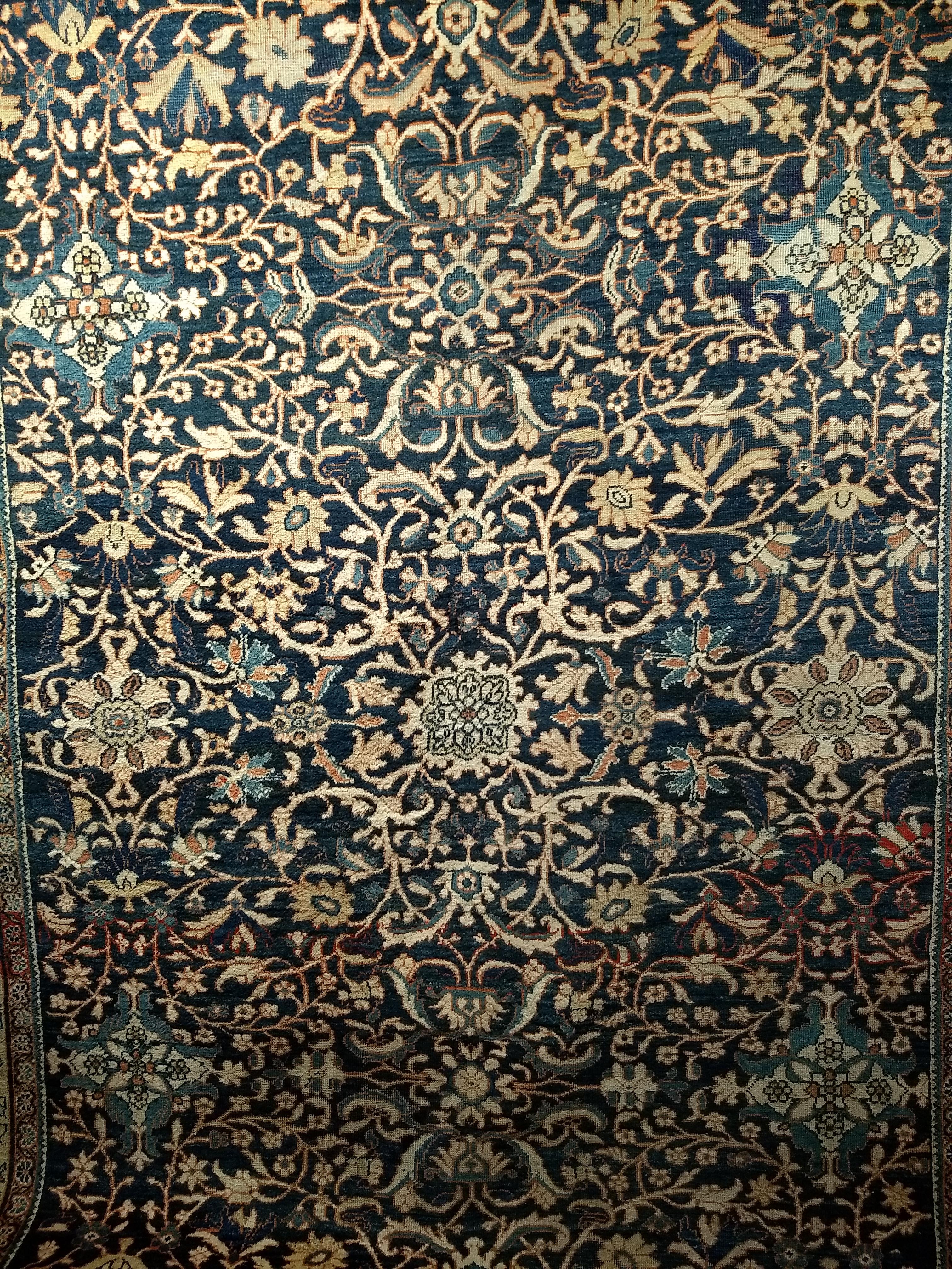 Hand-Knotted 19th Century Persian Ziegler Mahal Sultanabad in All-Over Pattern in Navy, Ivory For Sale