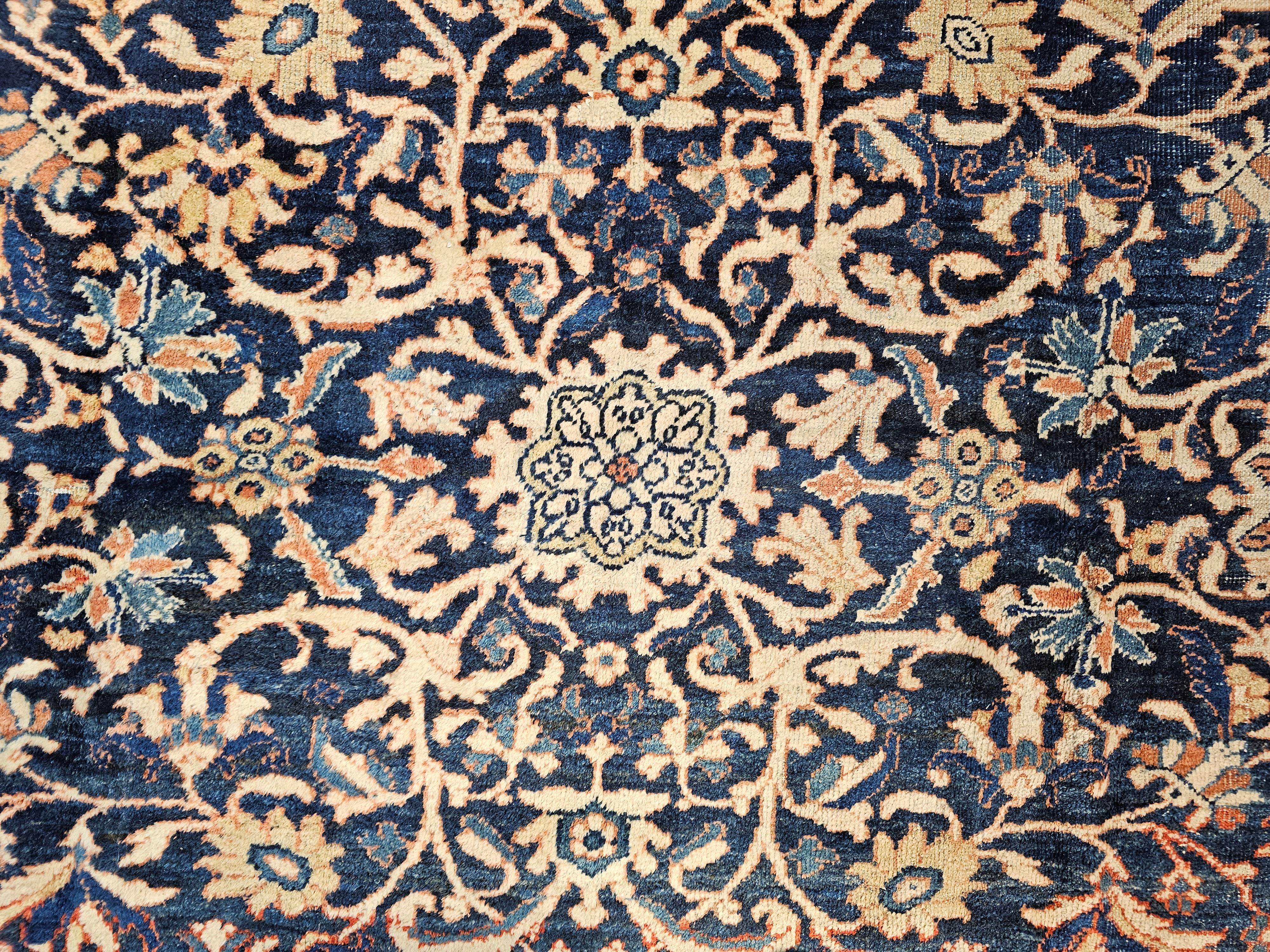 19th Century Persian Ziegler Mahal Sultanabad in All-Over Pattern in Navy, Ivory For Sale 2