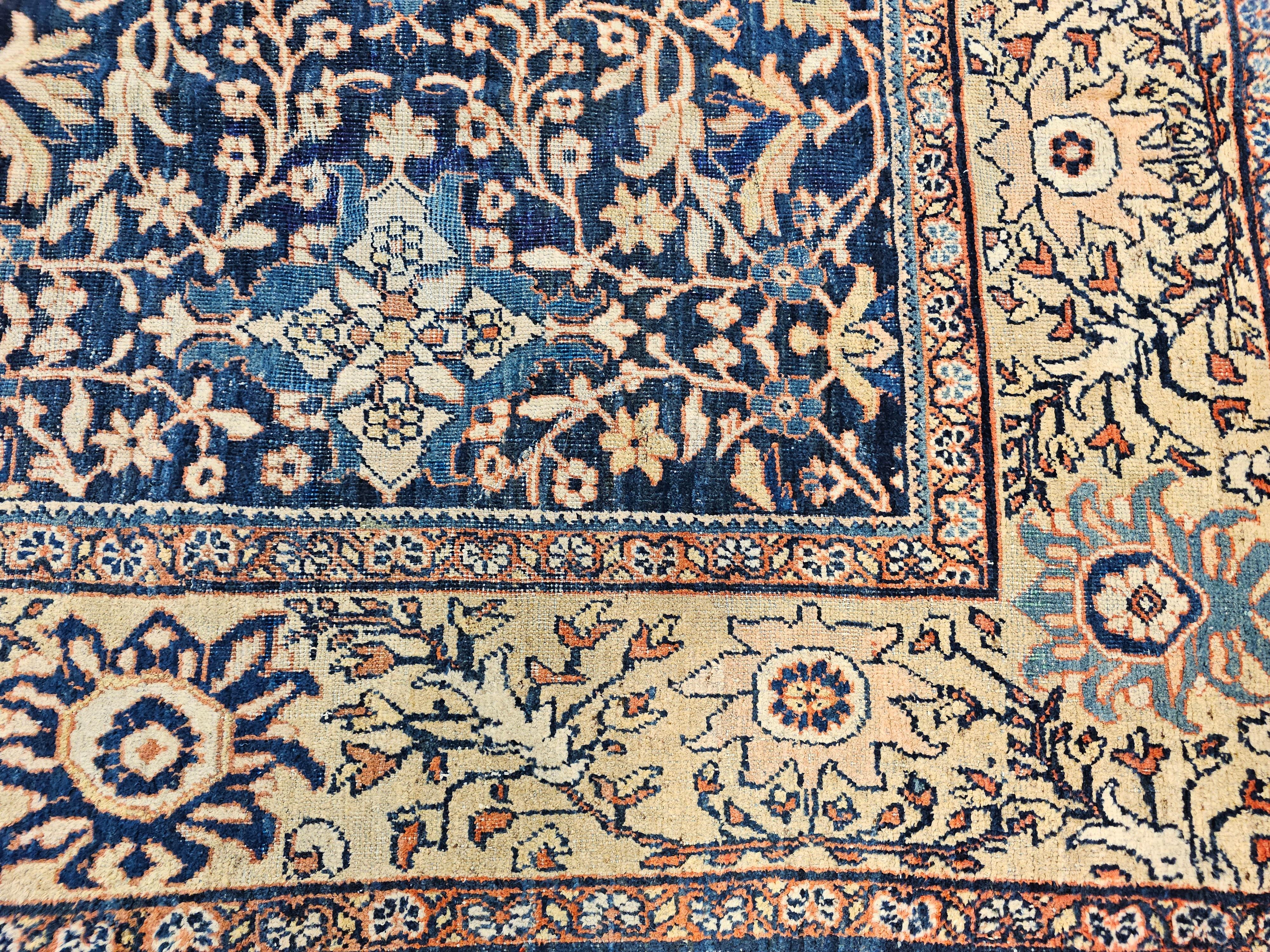 19th Century Persian Ziegler Mahal Sultanabad in All-Over Pattern in Navy, Ivory For Sale 3