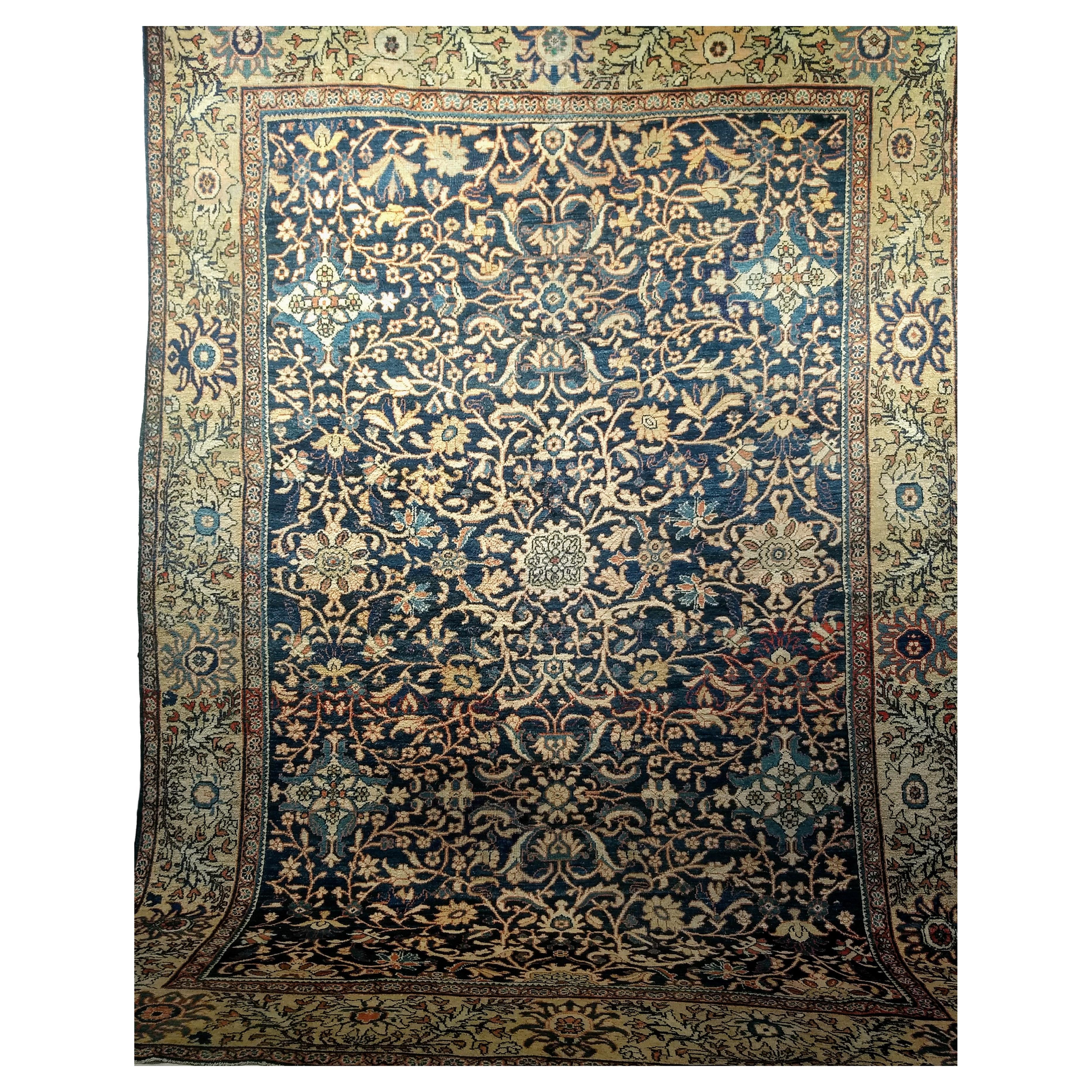 19th Century Persian Ziegler Mahal Sultanabad in All-Over Pattern in Navy, Ivory For Sale