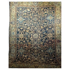 Antique 19th Century Persian Ziegler Mahal Sultanabad in All-Over Pattern in Navy, Ivory
