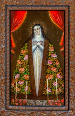 19th Century Peruvian Colonial Virgin of Sorrows Oil Painting