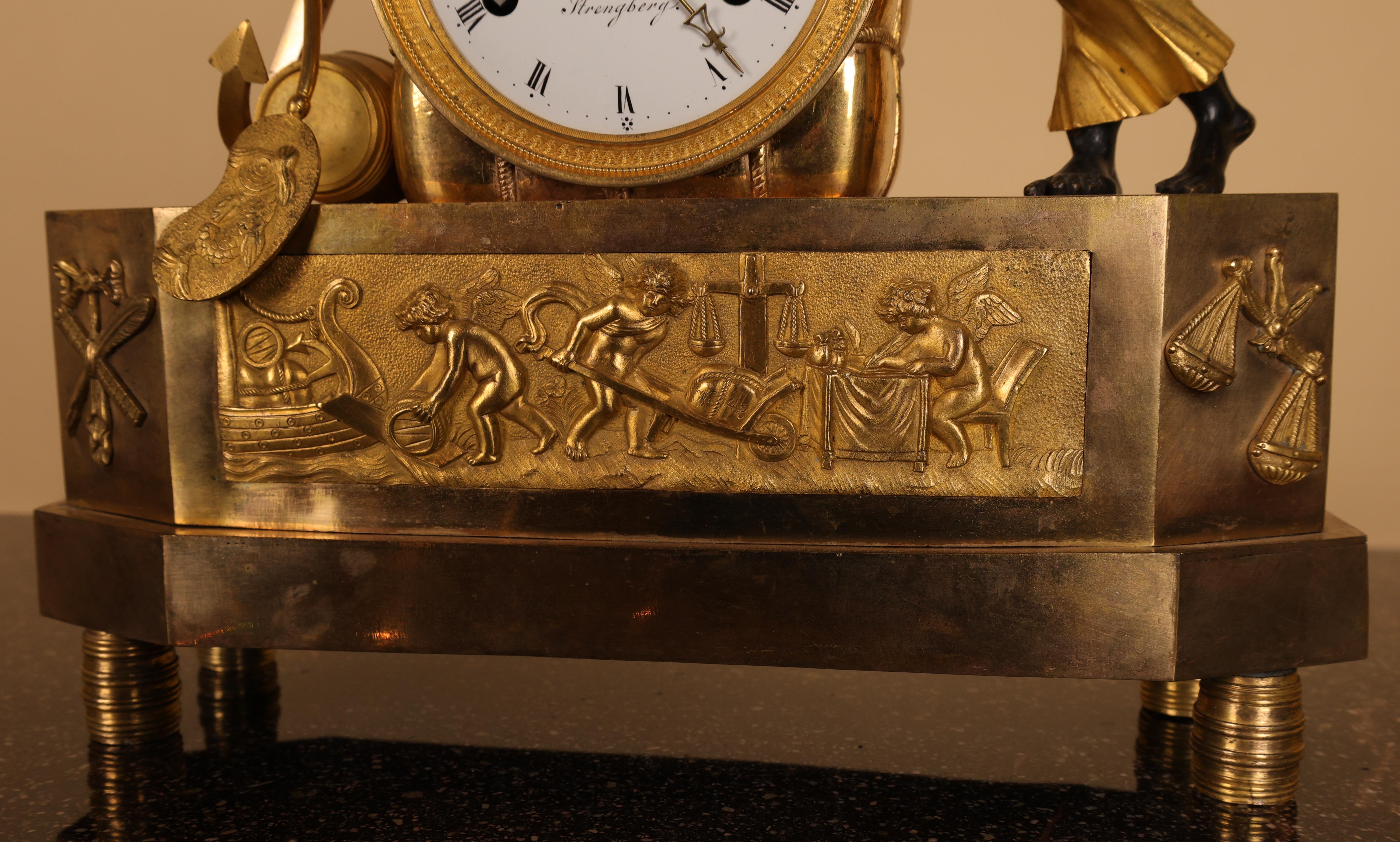 Swedish 19th Century Peter Strengberg Mantel Clock For Sale
