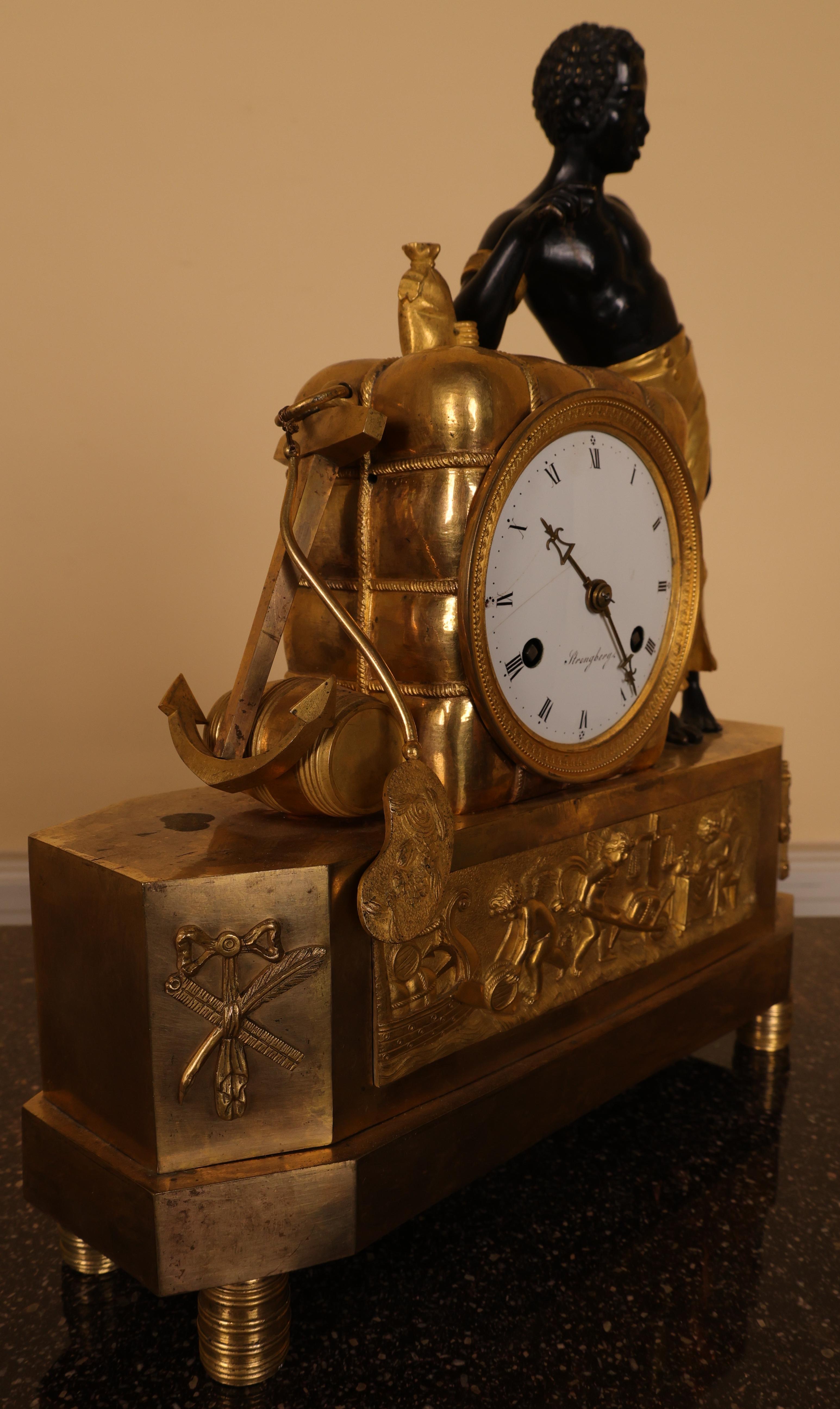 Gilt 19th Century Peter Strengberg Mantel Clock For Sale